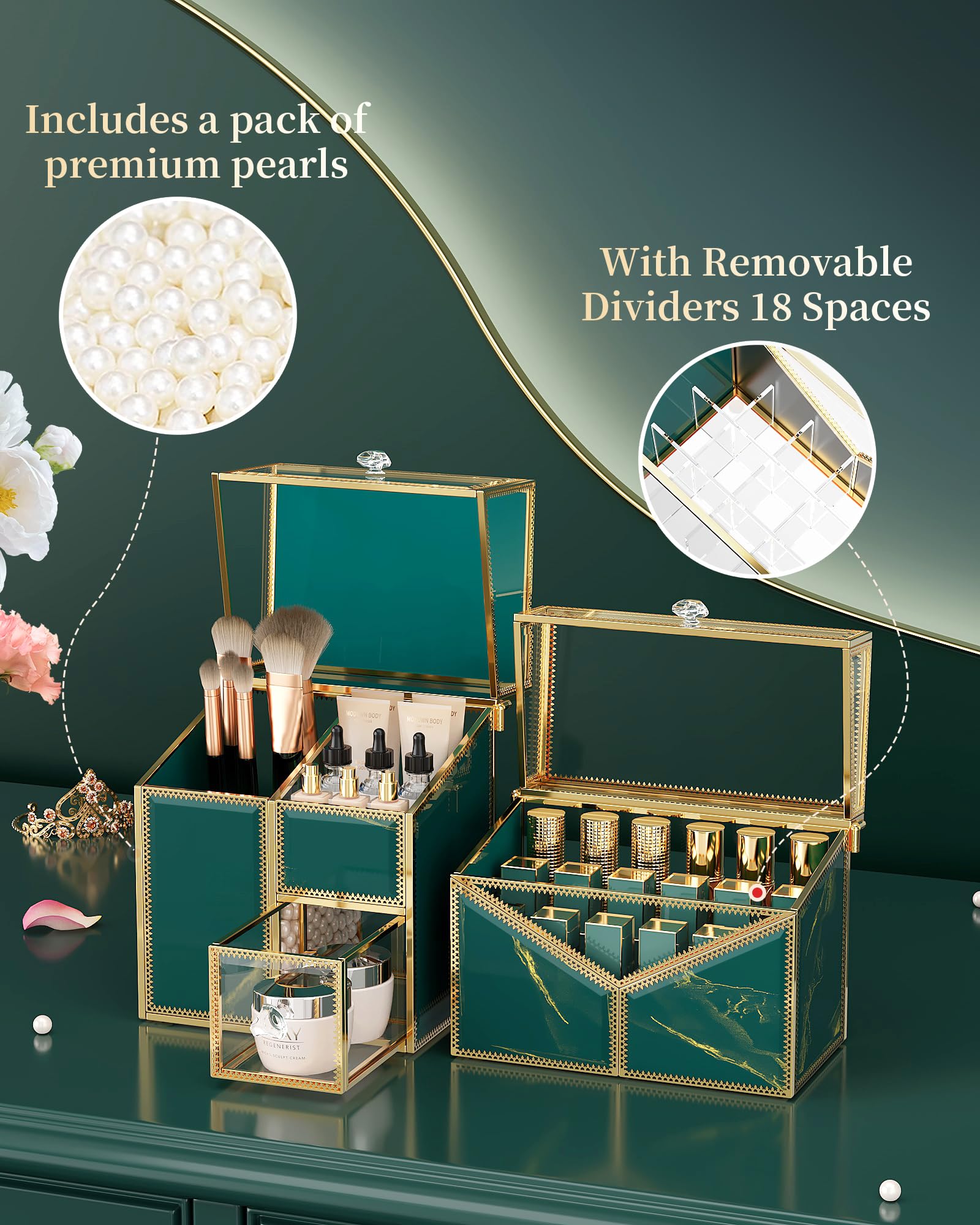 Premium Stackable Tempered Glass Makeup Organizer for Vanity & Bathroom - Cosmetic, Skincare, Jewelry, Lipstick, Perfume & Brush Storage | Perfect for Countertop Organization & Small Space Solutions