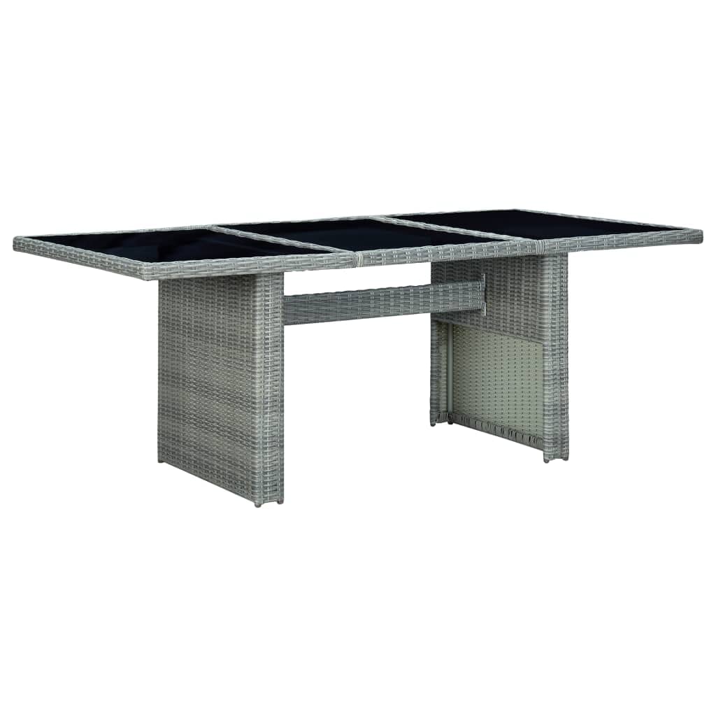 Outdoor Patio Table with Light Gray Poly Rattan & Tempered Glass - Garden, Deck, Lawn, Backyard, Terrace Furniture for Dining & Relaxation