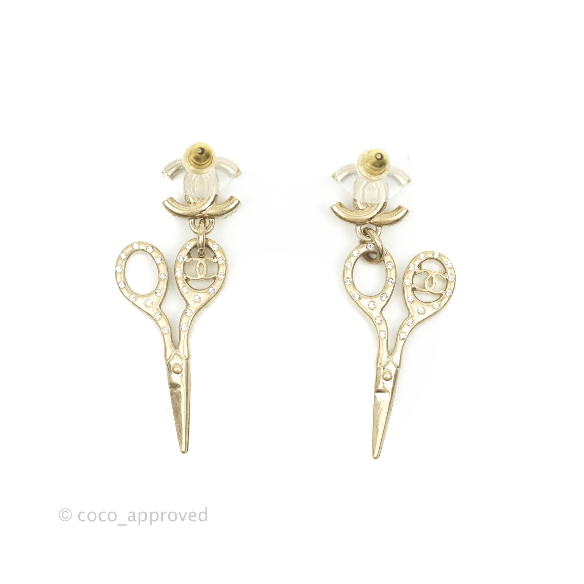 Chanel CC Lock Crystal Drop Earrings - Aged Gold Tone Vintage 21V for Women | Elegant Party & Evening Wear Jewelry