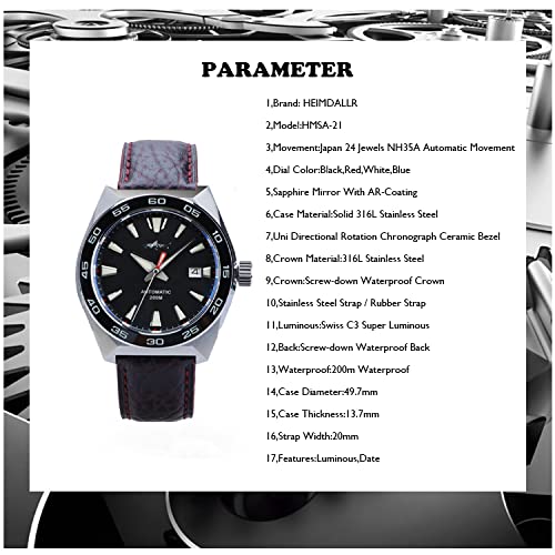 Luxury Automatic Pilot Watch for Men - Mechanical Diver Watch with 200M Waterproof, C3 Luminous, Sapphire Crystal, NH35 Movement, Ceramic Bezel & Leather Strap - Perfect for Military, Diving, Business & Everyday Wear