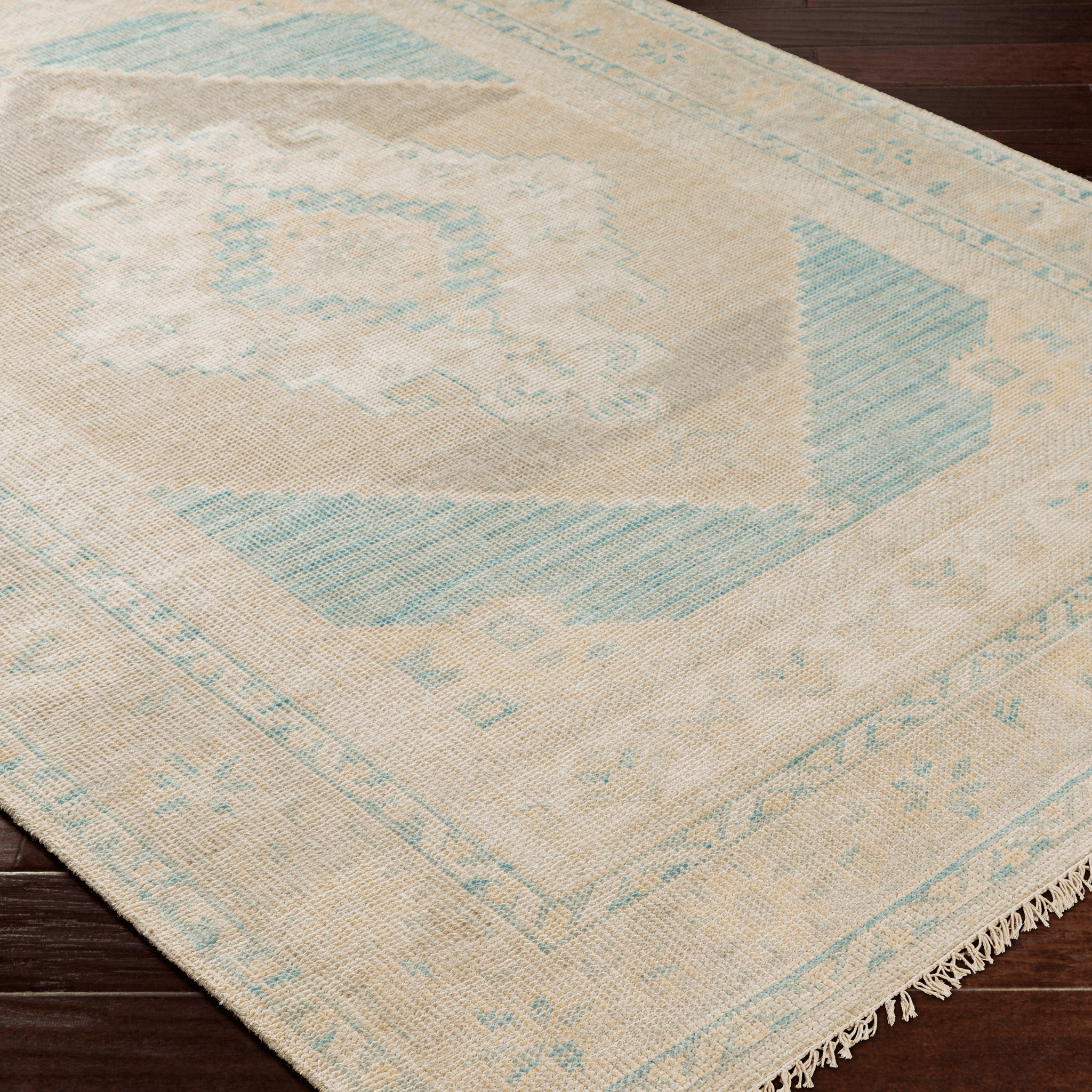 Anadolu Beige & Seafoam Wool Blend Area Rug - Soft & Durable Handmade Carpet in Multiple Sizes (5x7, 8x10) - Perfect for Living Room, Bedroom & Home Decor