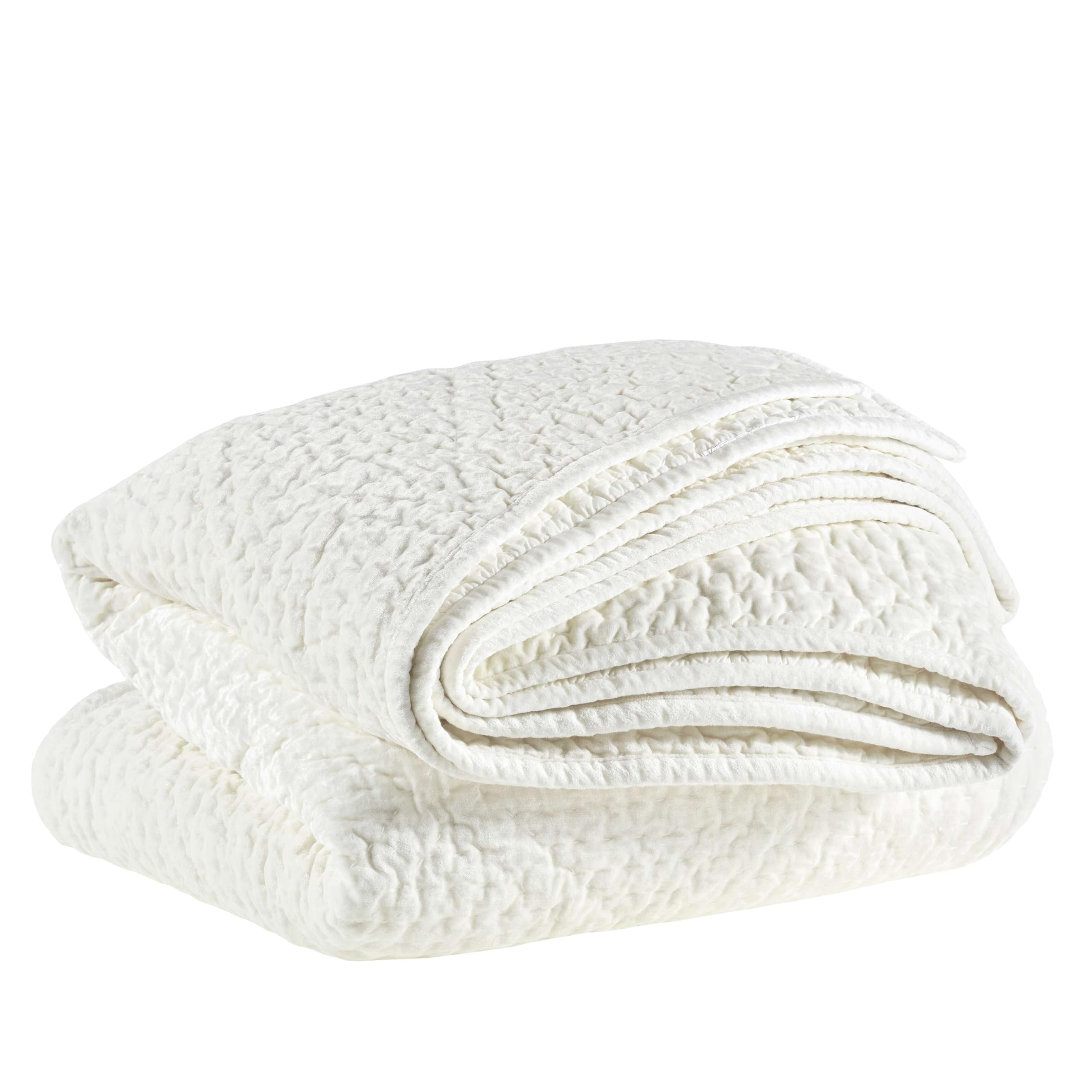 Parisienne Velvet Dove White Quilt Set - Full/Queen Size Luxury Bedding - Solid White Velvet Comforter for Master Bedroom & Guest Room Decor