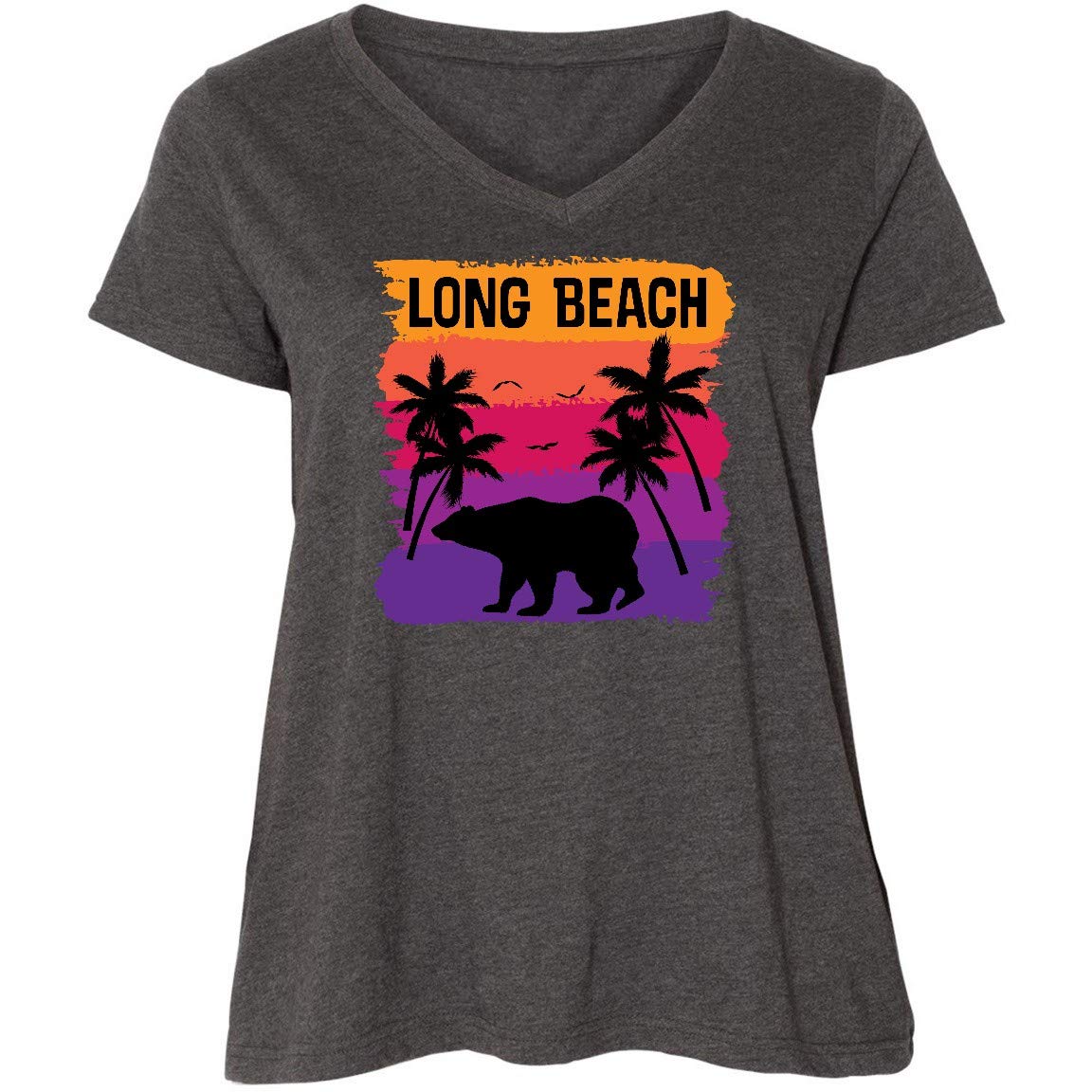 Inktastic Long Beach California Travel Gift - Women's Plus Size V-Neck T-Shirt - Comfortable Casual Wear for Beach Vacation & City Sightseeing