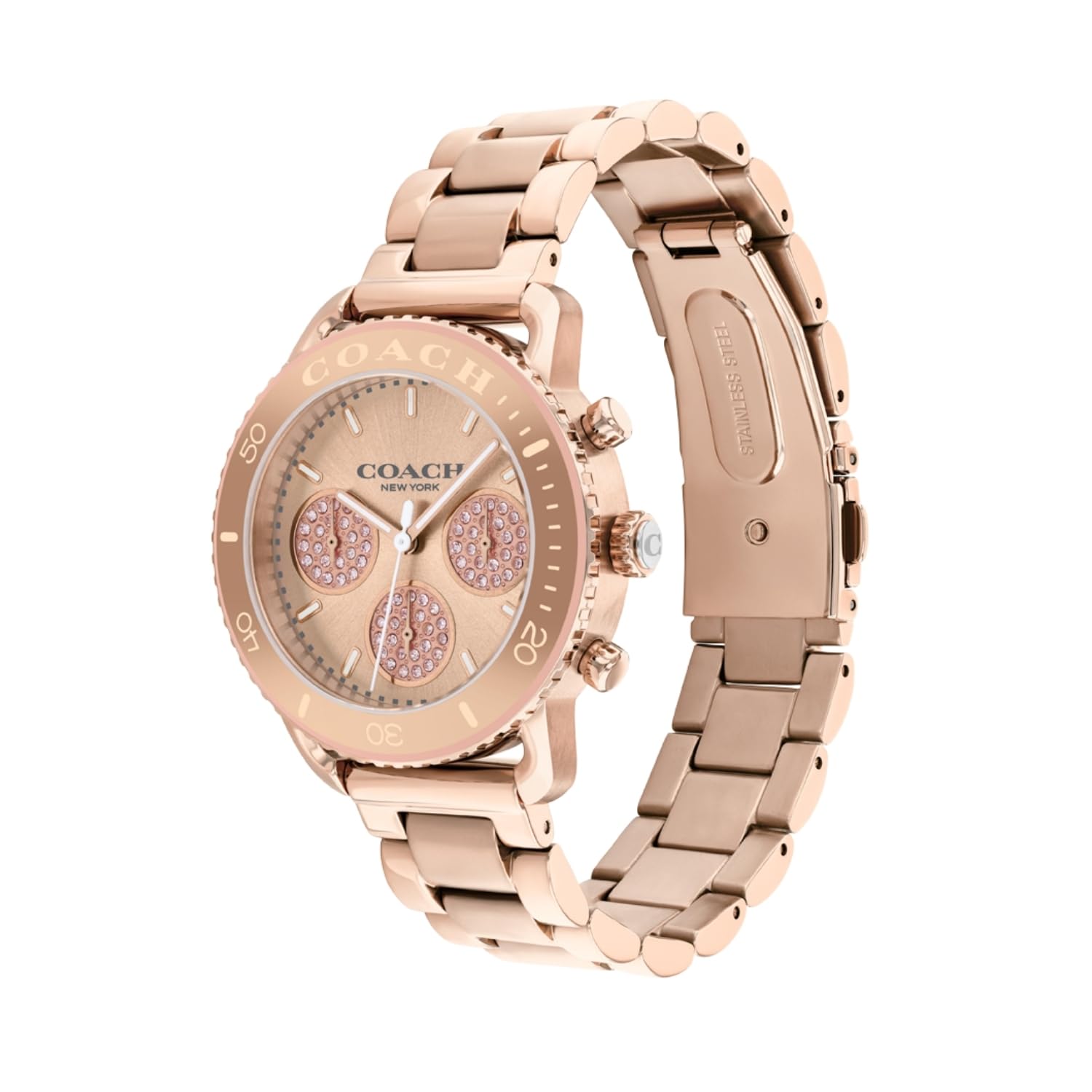 Coach Cruiser Quartz Fashion Chronograph Rose Gold Round Dial Women's Watch | Ionic Plated Rose Gold Stainless Steel | Gold-Tone Band - Model 14504255 | Perfect for Office, Date Night & Special Occasions