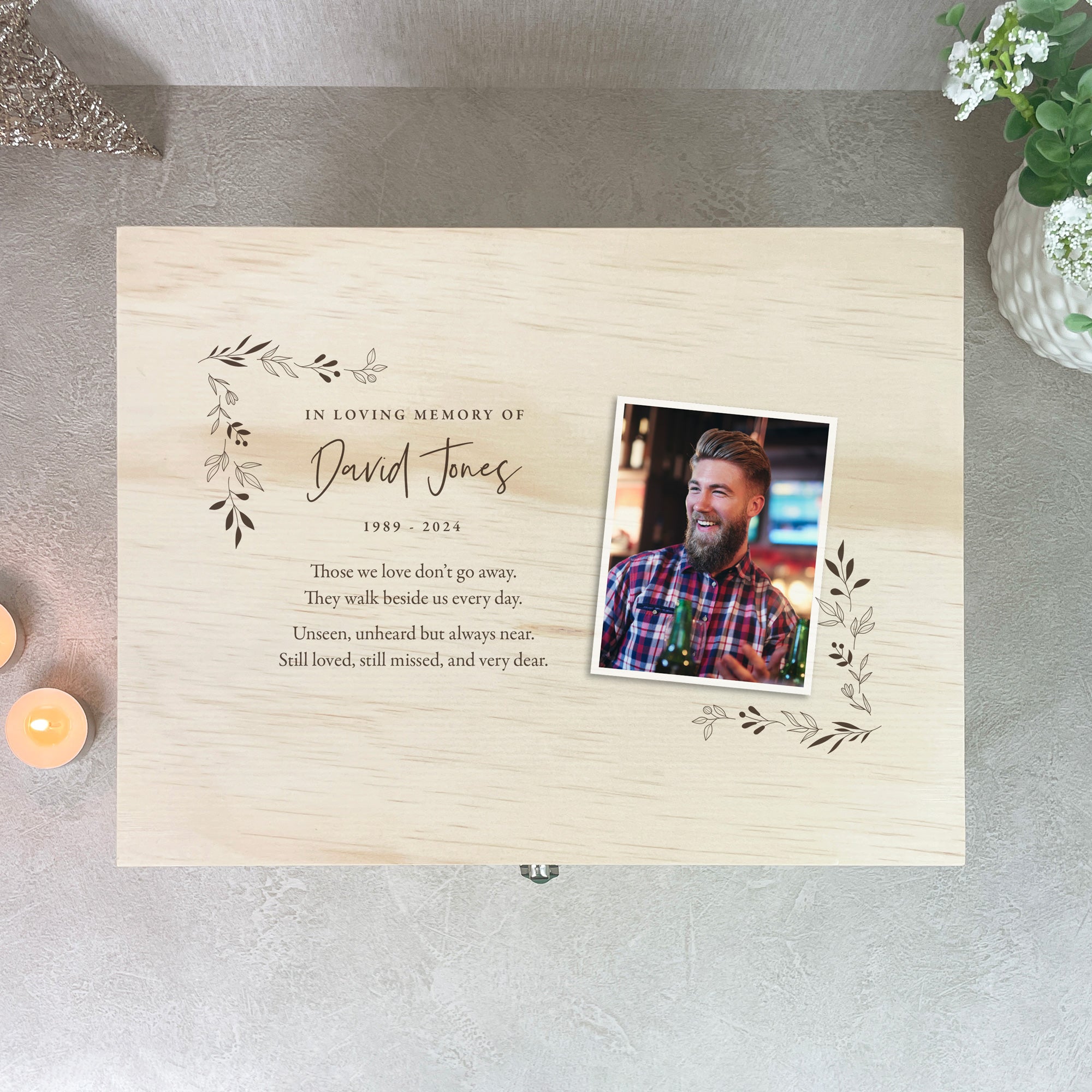 Personalized Pine Wood Photo Memory Box - Handmade Keepsake Gift for Wedding, Anniversary & Baby - 5 Sizes (16cm, 20cm, 26cm, 30cm, 36cm) - Perfect for Displaying Cherished Memories at Home or as a Sentimental Gift