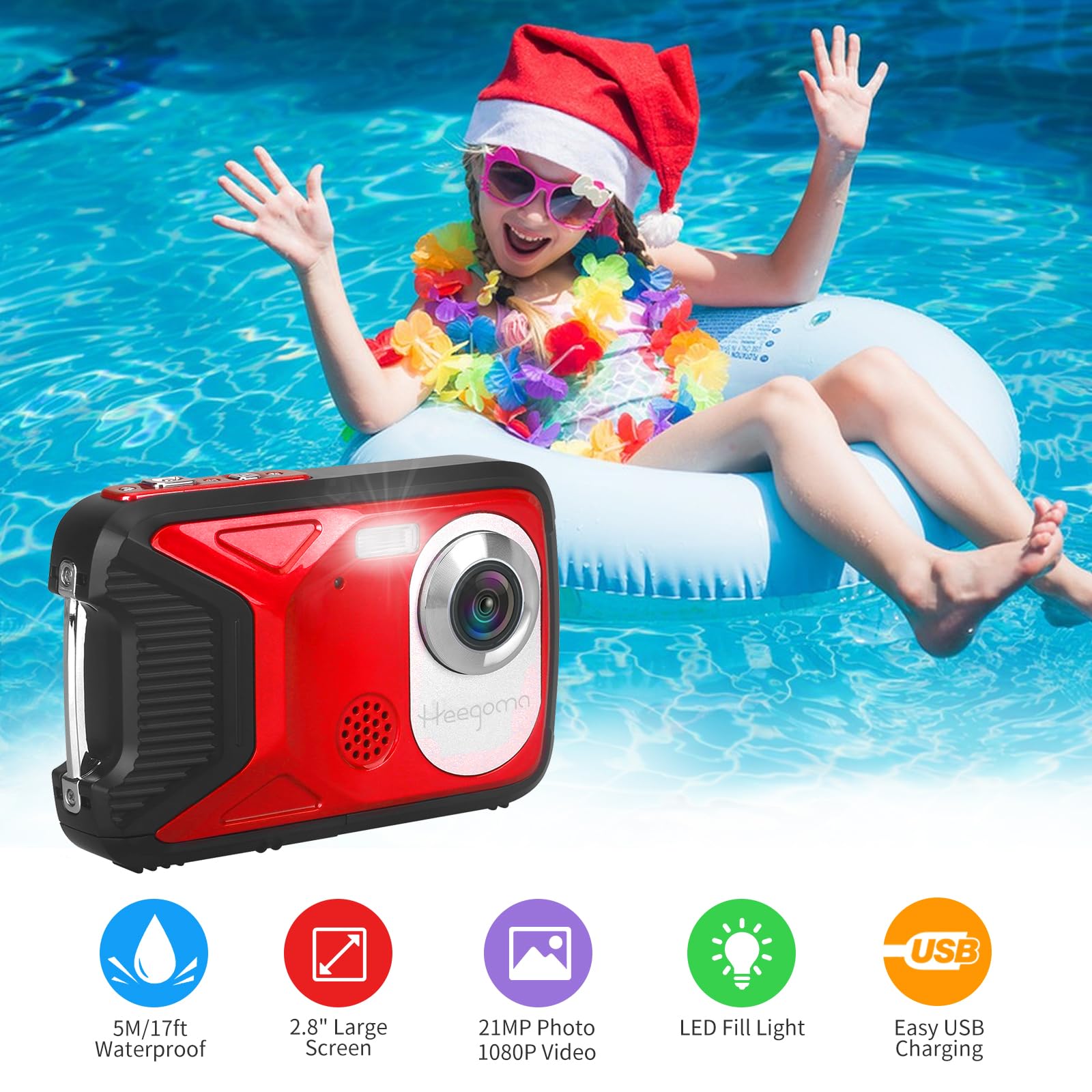 Waterproof Digital Camera 17FT Underwater, 30MP HD 1080P 2.8