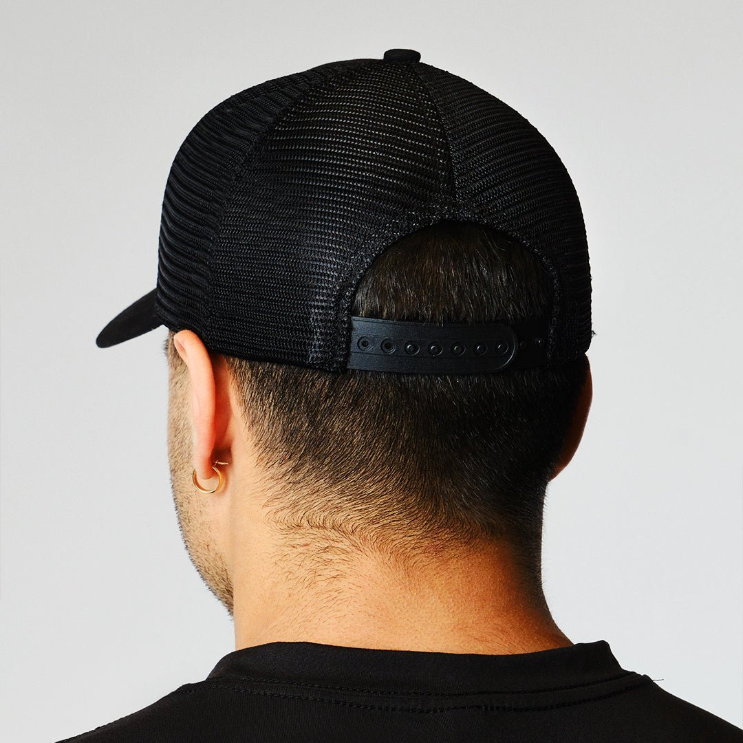 Men's Canopy Trucker Hat - Black Adjustable Baseball Cap for Outdoor Activities, Hiking, and Casual Wear