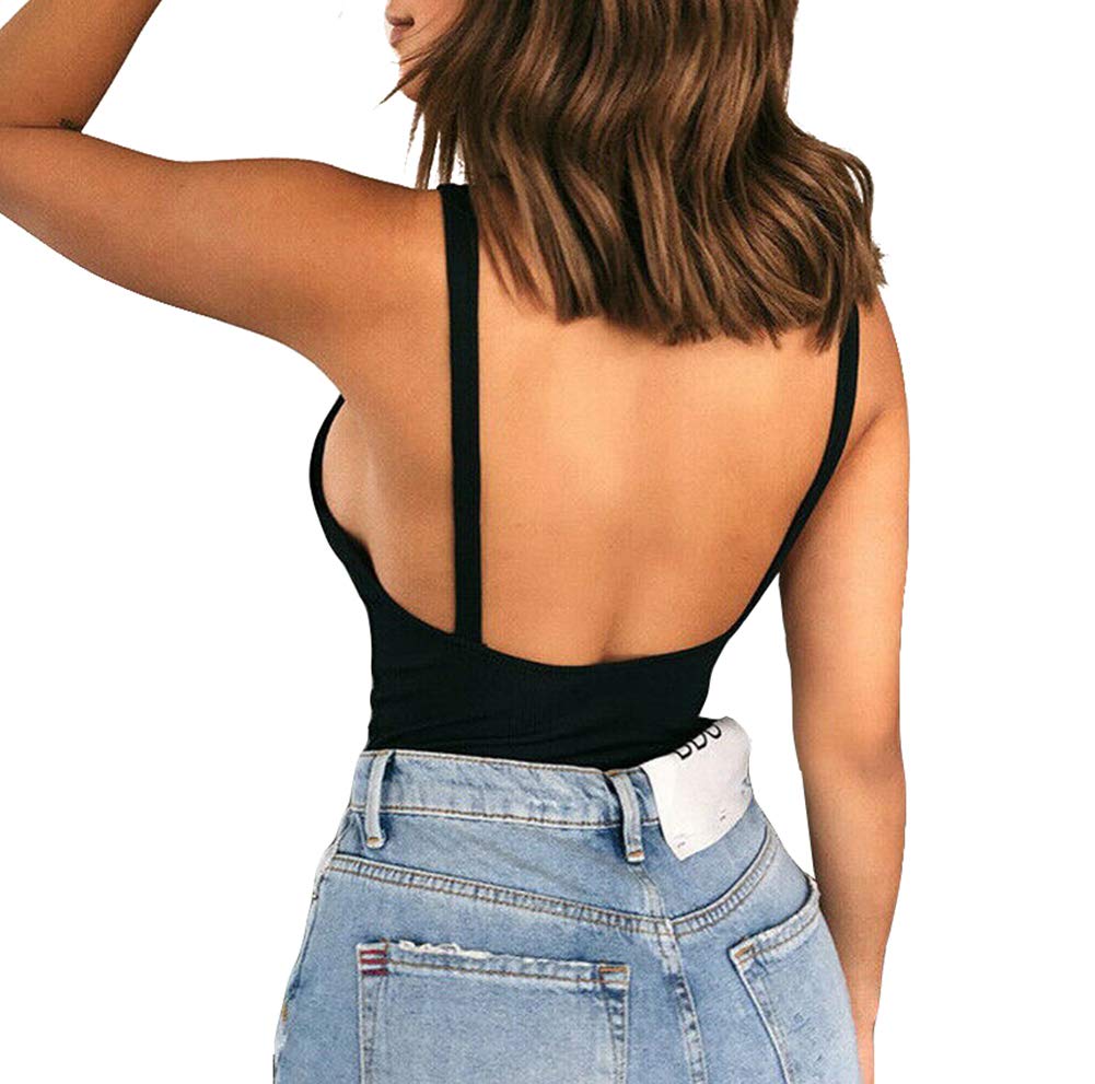 Women's V-Neck Ribbed Tie-Up Bodysuit - Sexy Backless Leotard Top for Casual Wear & Night Out | Stretchy Jumpsuit for Women | Perfect for Layering, Clubbing & Date Nights