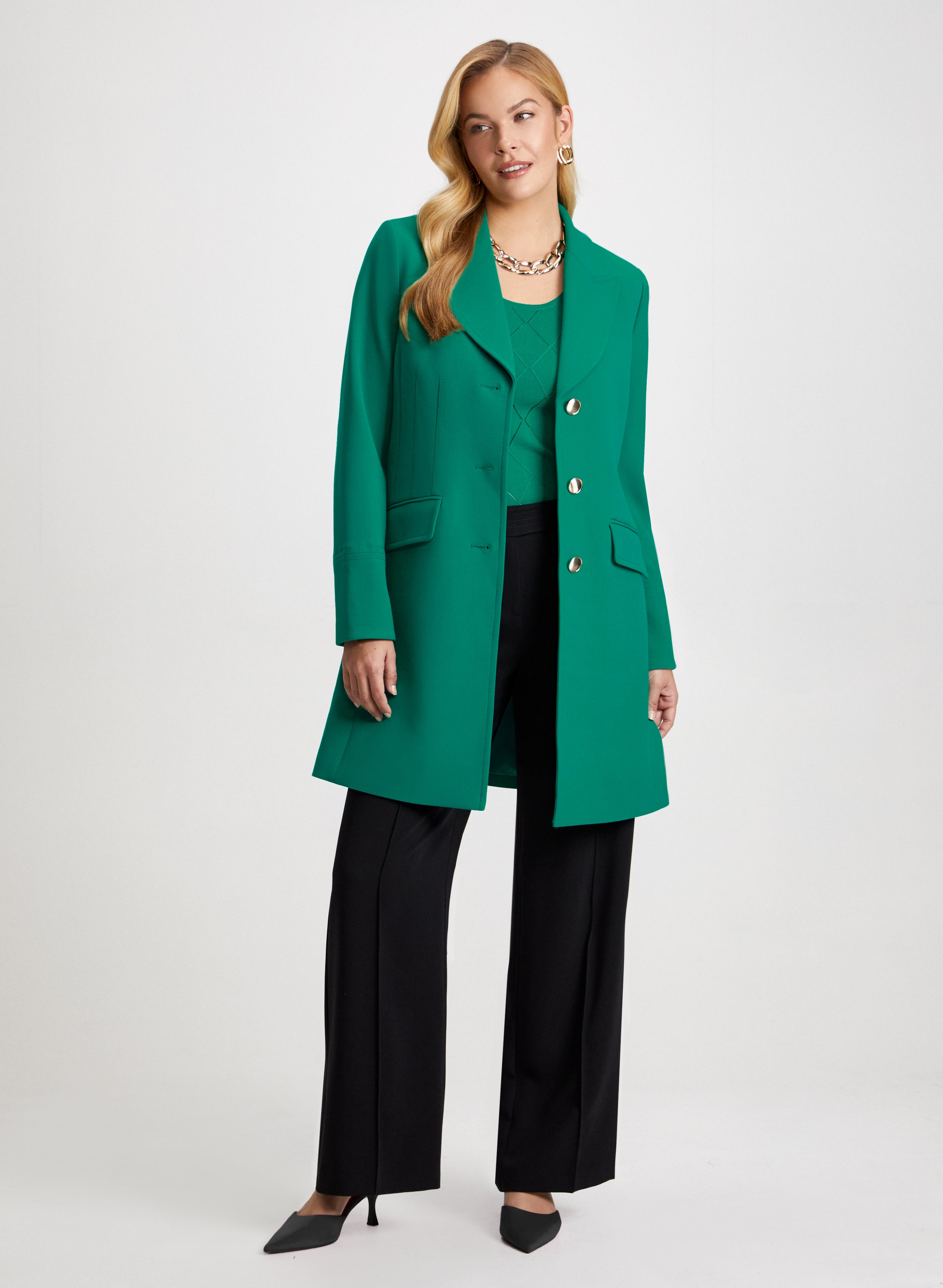 Stylish Button Front Tricotine Coat for Women - Elegant Fall & Winter Outerwear for Office, Dating & Special Occasions