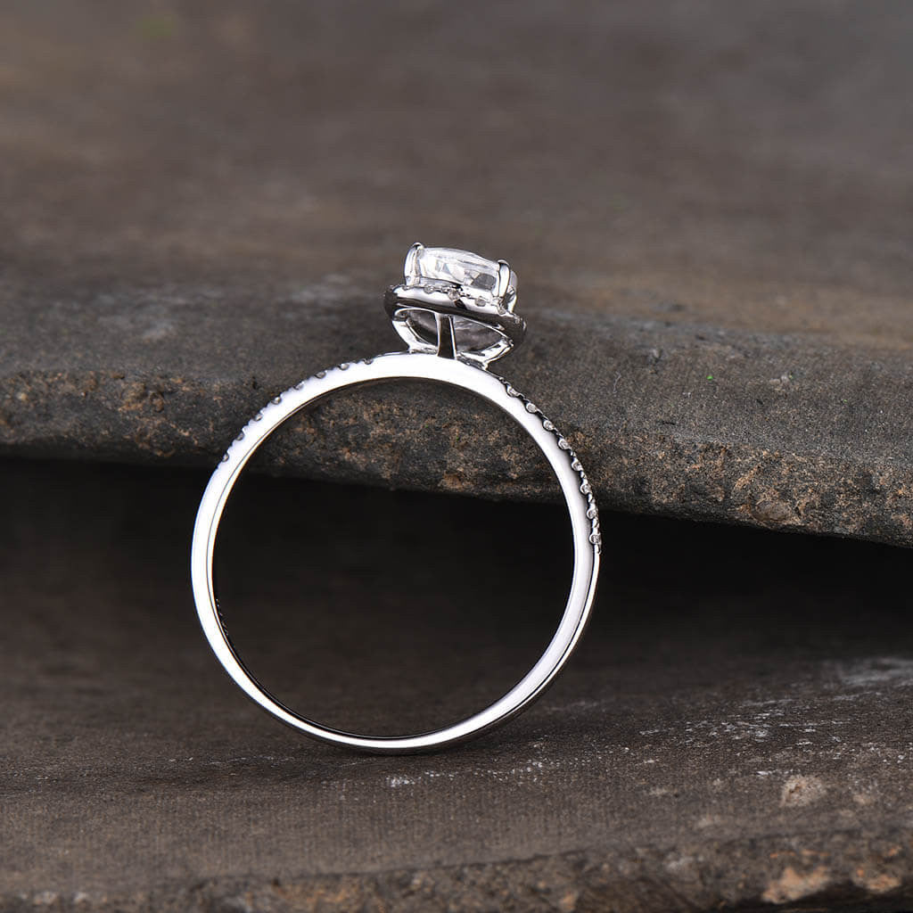 18K White Gold Water Drop Moonstone Ring with Diamond Halo | European & American Fashion Jewelry for Women | Perfect for Weddings, Parties & Everyday Elegance