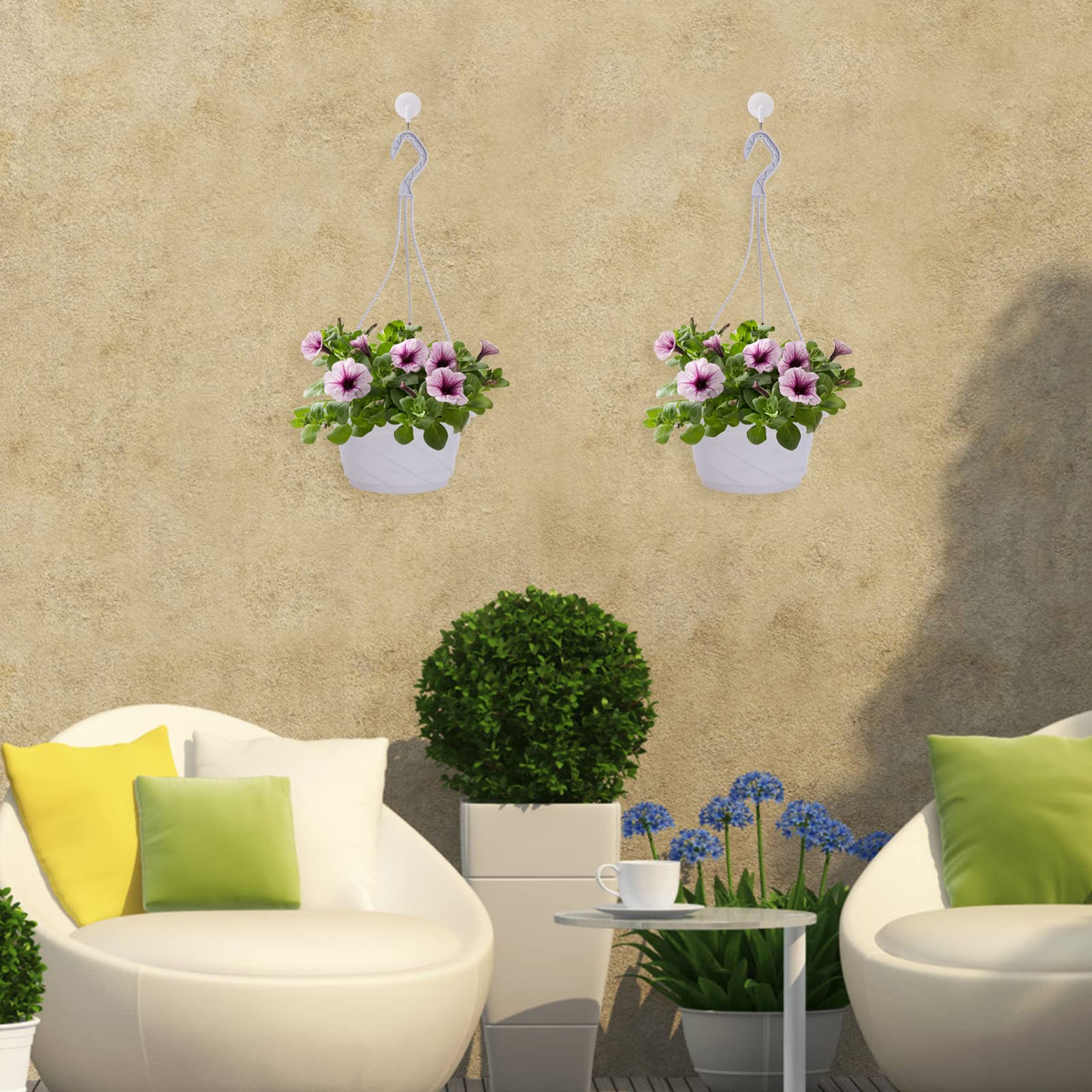 Yardwe 10-Pack White Plastic Hanging Planters with Hooks - Indoor/Outdoor Hanging Flower Pots for Fences, Balconies & Gardens - Perfect for Herbs, Succulents & Decorative Plants