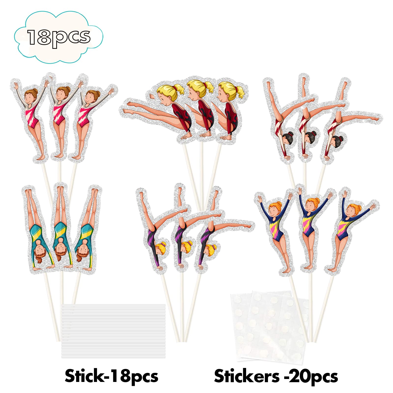 18Pcs Gymnastics Cupcake Toppers - Gymnast Cake Decorations for Birthday & Baby Shower - Happy Birthday Cake Picks for Gymnast Girl - Perfect for Gymnastics Themed Parties, Kids Celebrations & Sports Events