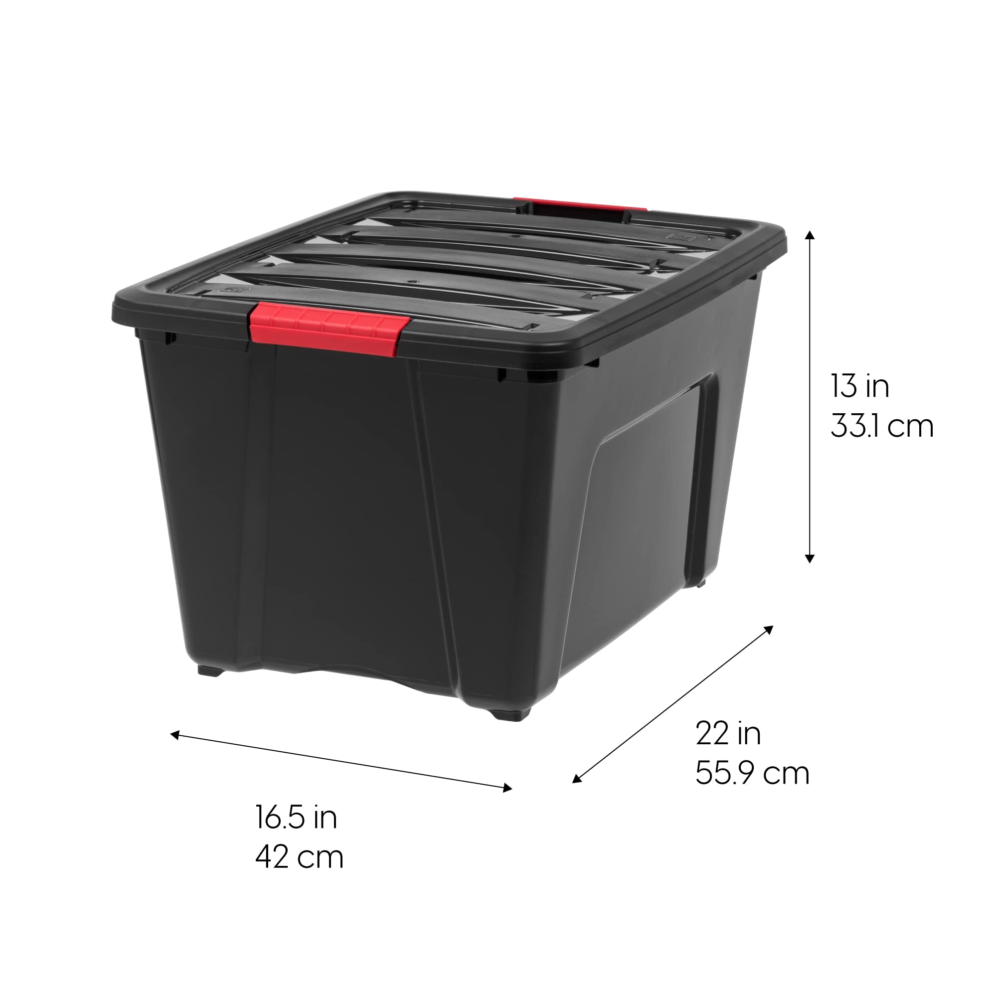 54 Qt Stackable Plastic Storage Bins with Lids, 6 Pack - BPA-Free, Made in USA - Heavy Duty Garage & Home Organization Containers with Secure Latches & Pull Handles - Perfect for Storage, Moving, and Closet Organization (Black)