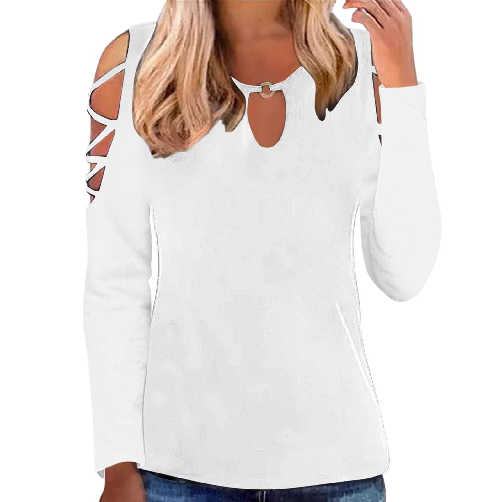 Women's Hollow Out Short Sleeve T-Shirts - Sexy Crewneck Cold Shoulder Summer Tops - Casual Loose Fit for Beach, Party & Everyday Wear