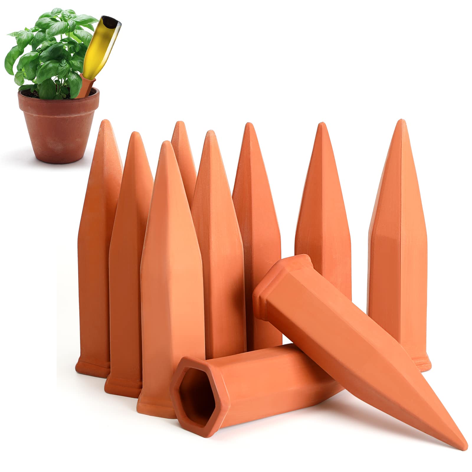 Jovitec 10-Pack Terracotta Self Watering Spikes for Plants - Automatic Plant Watering Stakes for Indoor, Outdoor, Home & Office - Rustic Red - Perfect for Vacation Plant Care & Drip Irrigation System