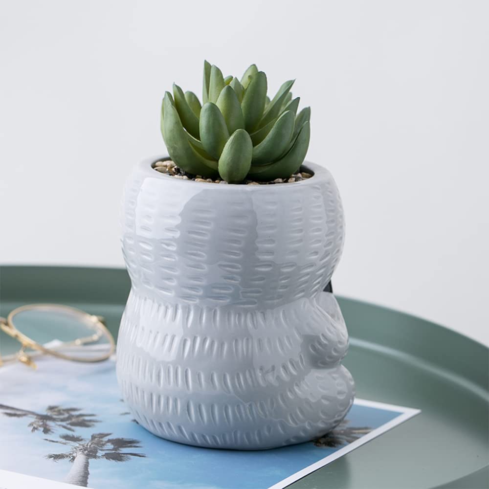 Gray Sloth Planter Pot for Succulents, Plants & Flowers - Cute Animal Shaped Ceramic Planter with Pencil Holder Function - Perfect Indoor Plant Pot Gift for Plant Lovers (Home Decor, Office Desk, Garden Decor)
