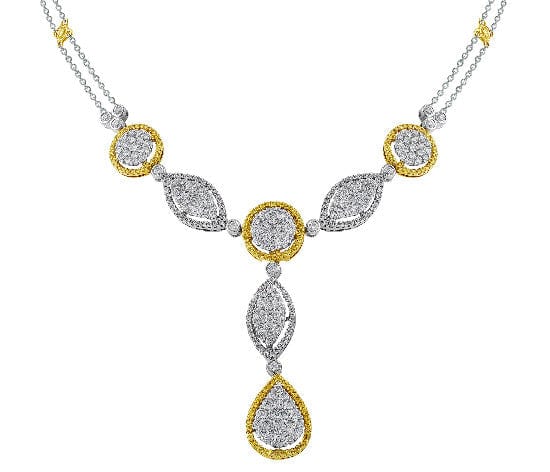 18K White Gold Detachable Drop Necklace with Yellow & White Diamonds - Elegant Jewelry for Weddings, Parties & Special Occasions