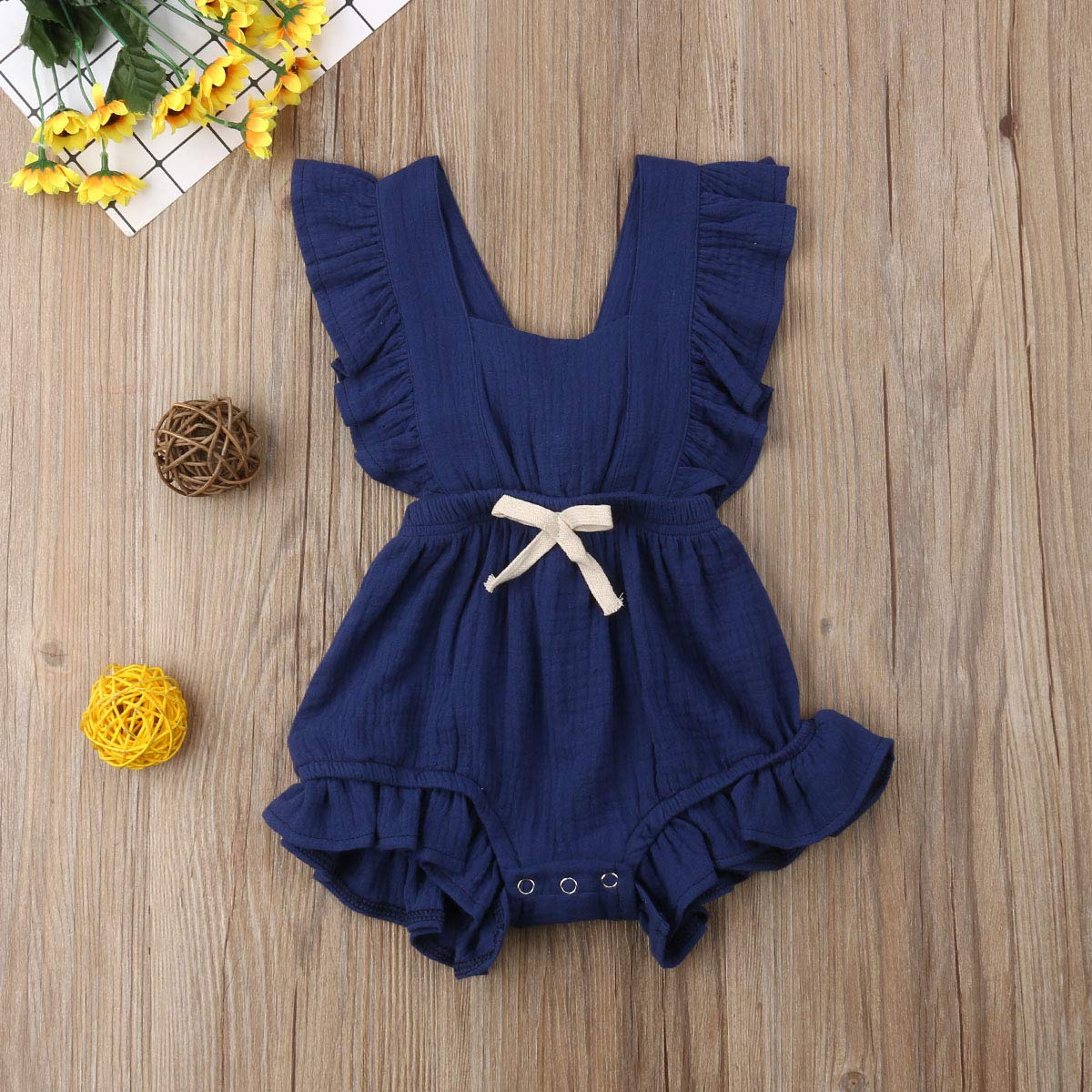 Newborn Baby Girl Sleeveless Ruffle Romper - Solid Color Backless Bow Jumpsuit | Summer Outfit for Photoshoots, Parties & Playdates