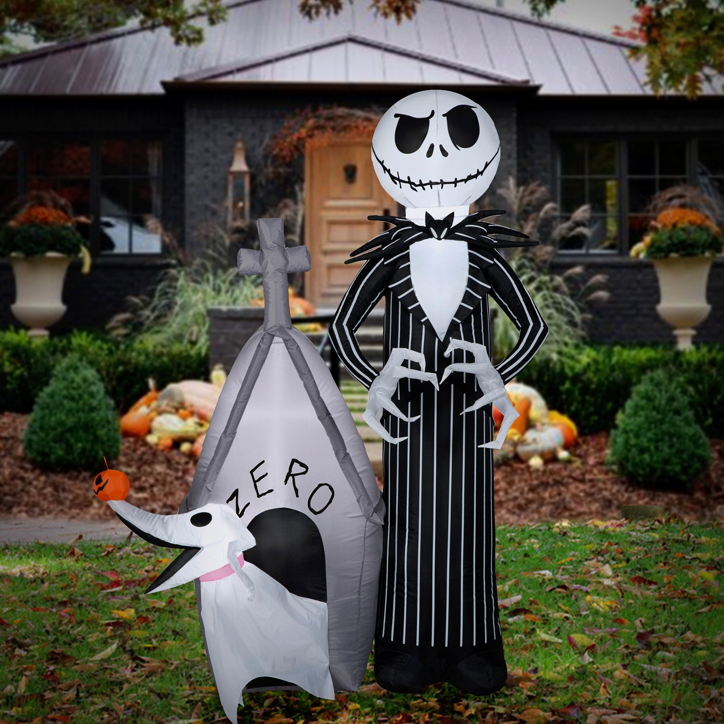 5 ft. Halloween Jack Skellington and Zero Decoration - Spooky Outdoor Yard Decor for Halloween Party & Nightmare Before Christmas Fans