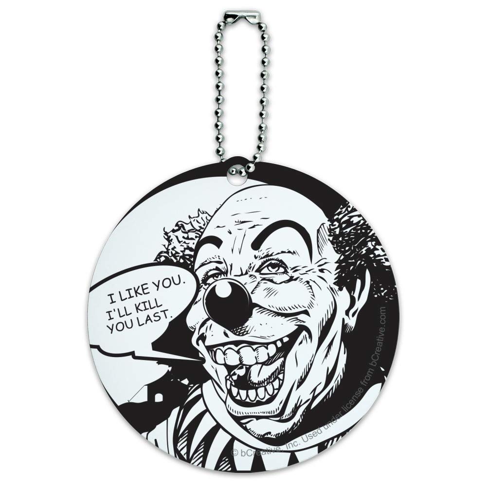Scary Clown 'I Like You Kill You Last Round' Luggage ID Tag - Funny Horror Novelty Baggage Identifier for Halloween Travel Accessories & Cosplay Props