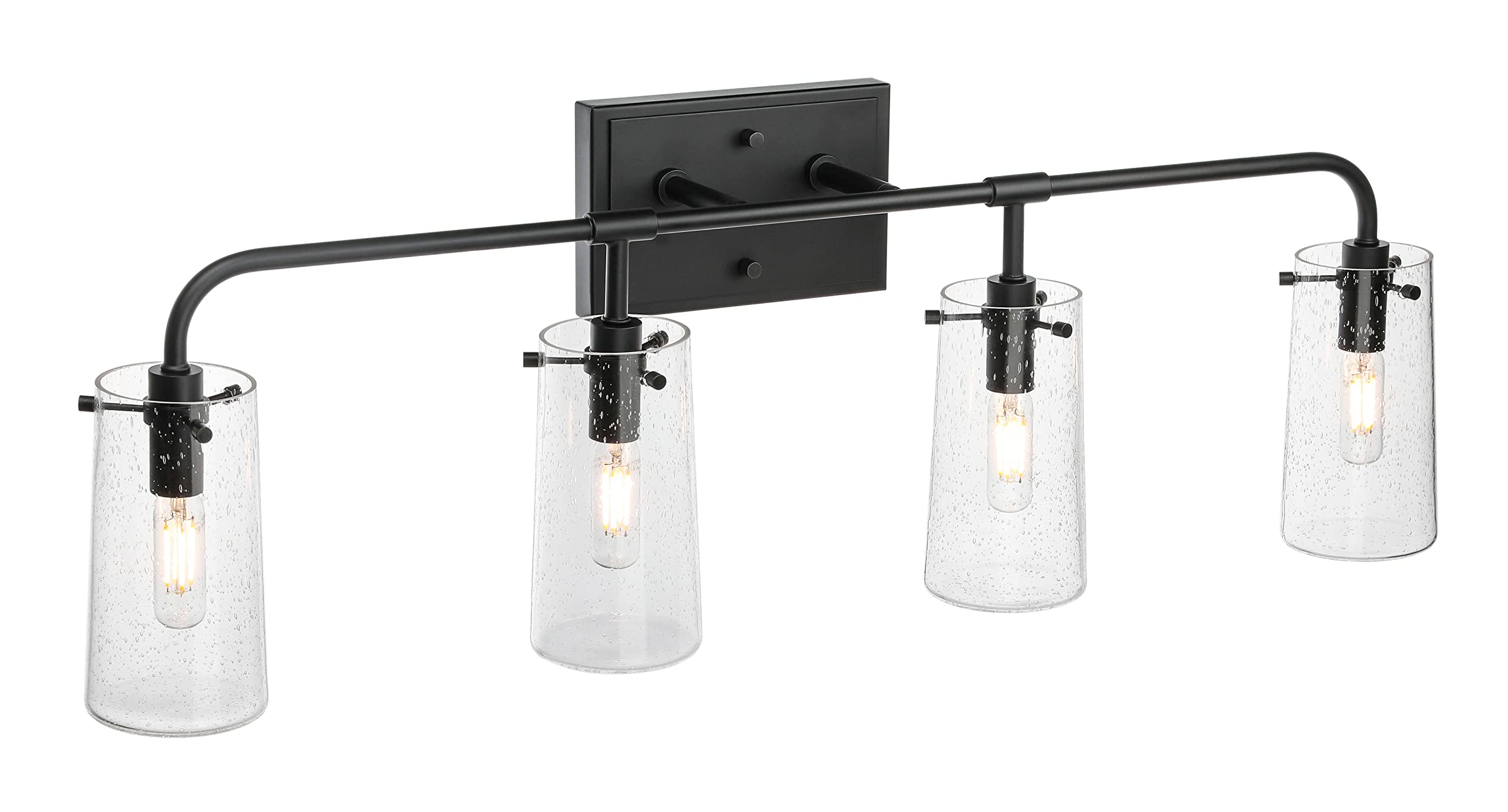XiNBEi Industrial 4-Light Bathroom Vanity Light Fixture - Black Wall Mounted Mirror Lighting with Clear Seeded Glass Shade (Model XB-W1283-4-MB) - Perfect for Modern Farmhouse, Industrial Style Bathrooms and Powder Rooms