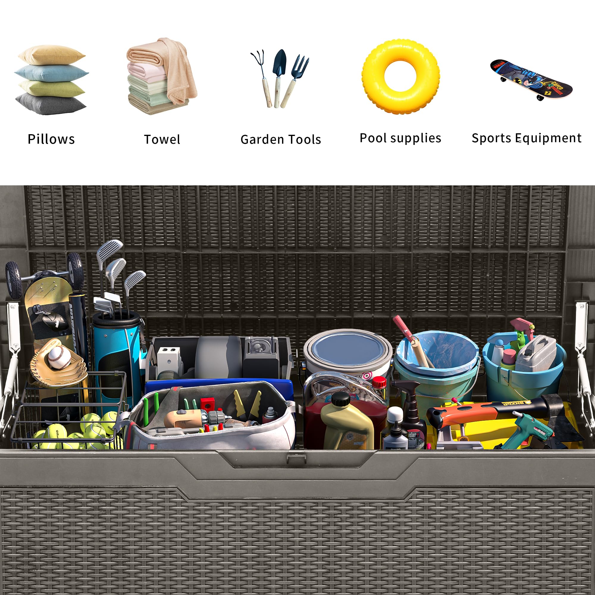 YITAHOME 100 Gallon Large Outdoor Deck Box - Waterproof Lockable Resin Storage Container for Patio Furniture, Garden Tools, Cushions | Perfect for Backyard, Poolside & Deck Storage Organization