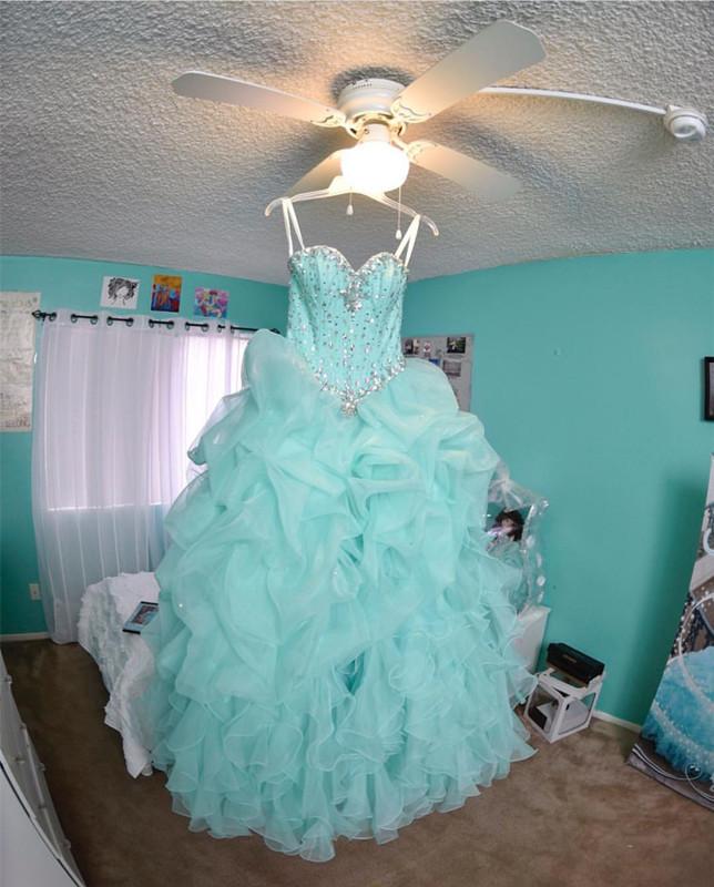 Light Blue Beaded Sweetheart Quinceanera Dresses - Organza Layered Ball Gowns for Sweet 15 Birthday Party, Prom, Formal Events & Special Occasions