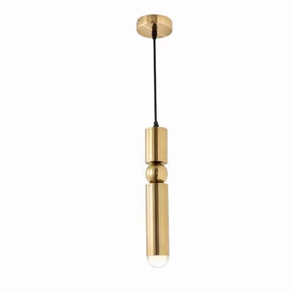 Elksdut Modern Cylinder Single Head Pendant Light - LED Long Tube Hanging Lamp with Metal Iron Finish for Restaurant, Bar & Kitchen Island Lighting - Gold Ceiling Downlight for Stylish Home Decor