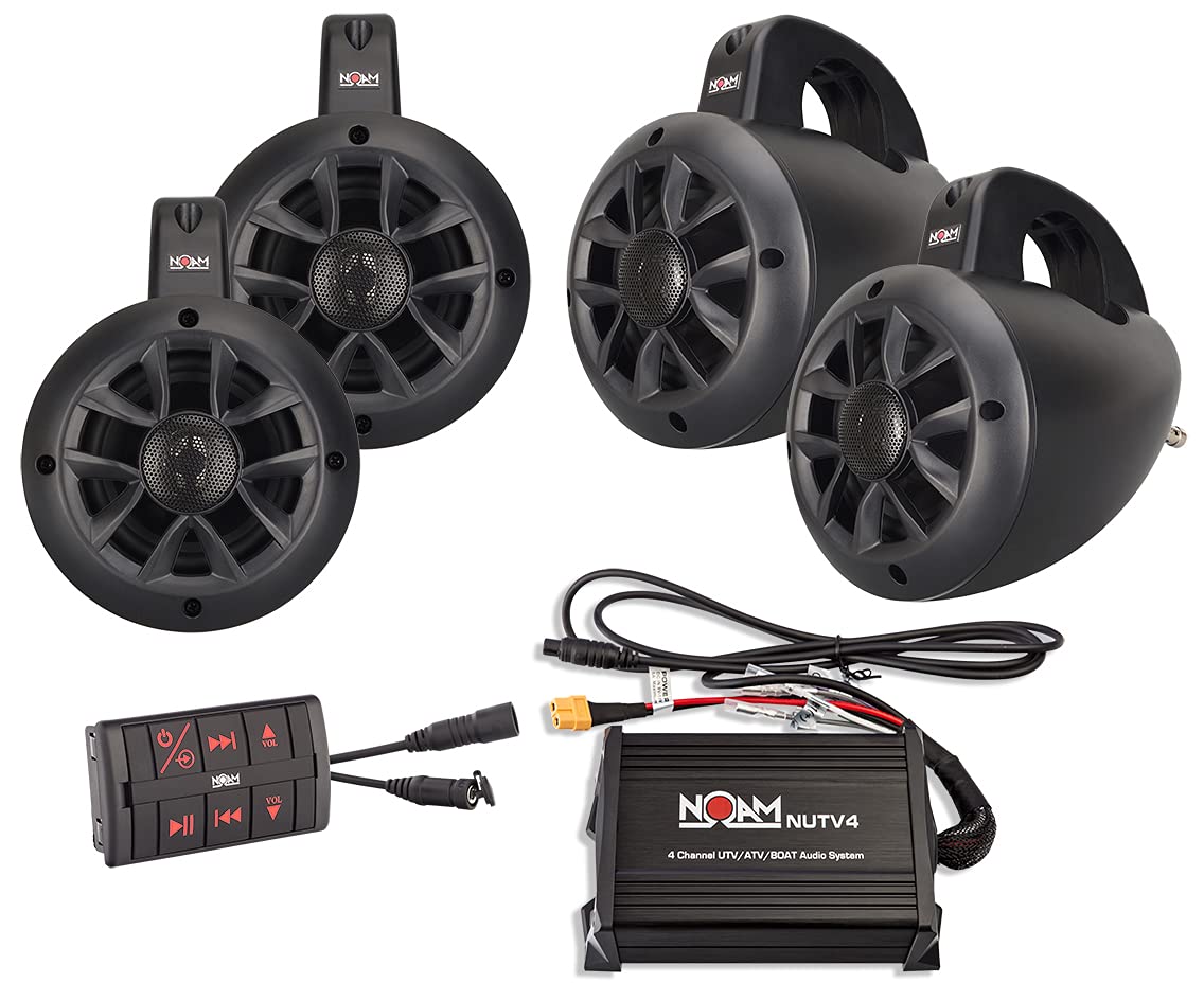 NOAM NUTV4 Quad - 4 Channel Waterproof Marine Bluetooth Speaker System for ATV, UTV, Golf Cart & Boats - High Power Outdoor Audio for Off-Road Adventures, Beach Parties & Watersports