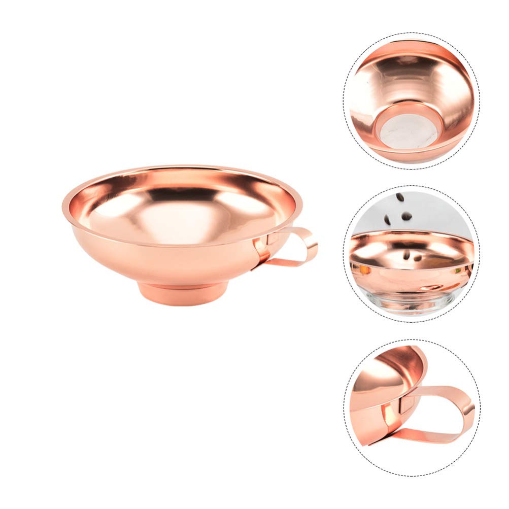 Beaupretty Stainless Steel Wide Mouth Kitchen Funnel - Rose Gold Liquid & Dry Ingredient Transfer Funnel with Strainer for Cooking, Baking, Canning & DIY Projects
