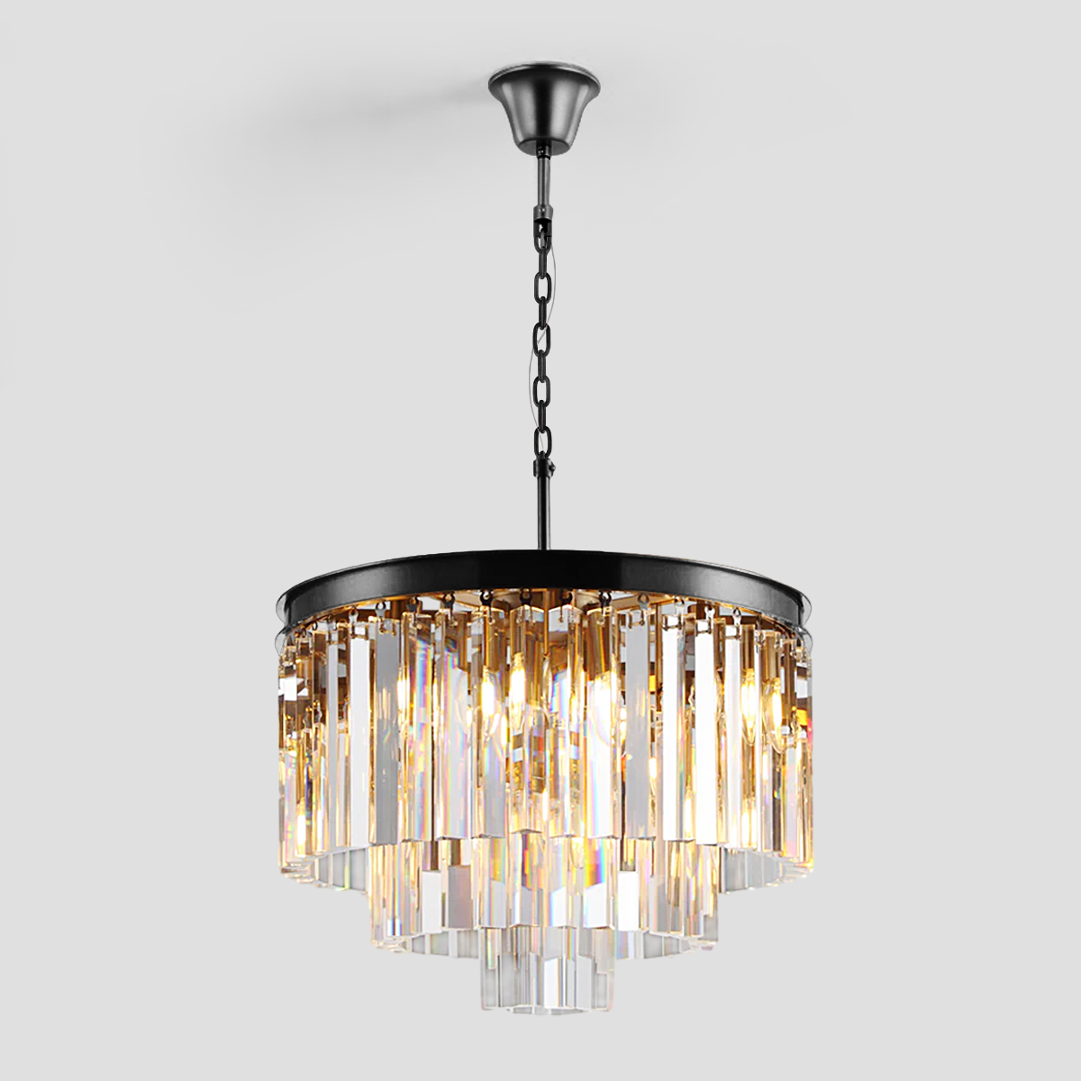 Falria Multi-Tier Clear & Smoke Crystal Round Chandelier - Elegant Ceiling Light Fixture for Dining Room, Living Room, Bedroom, and Wedding Decor