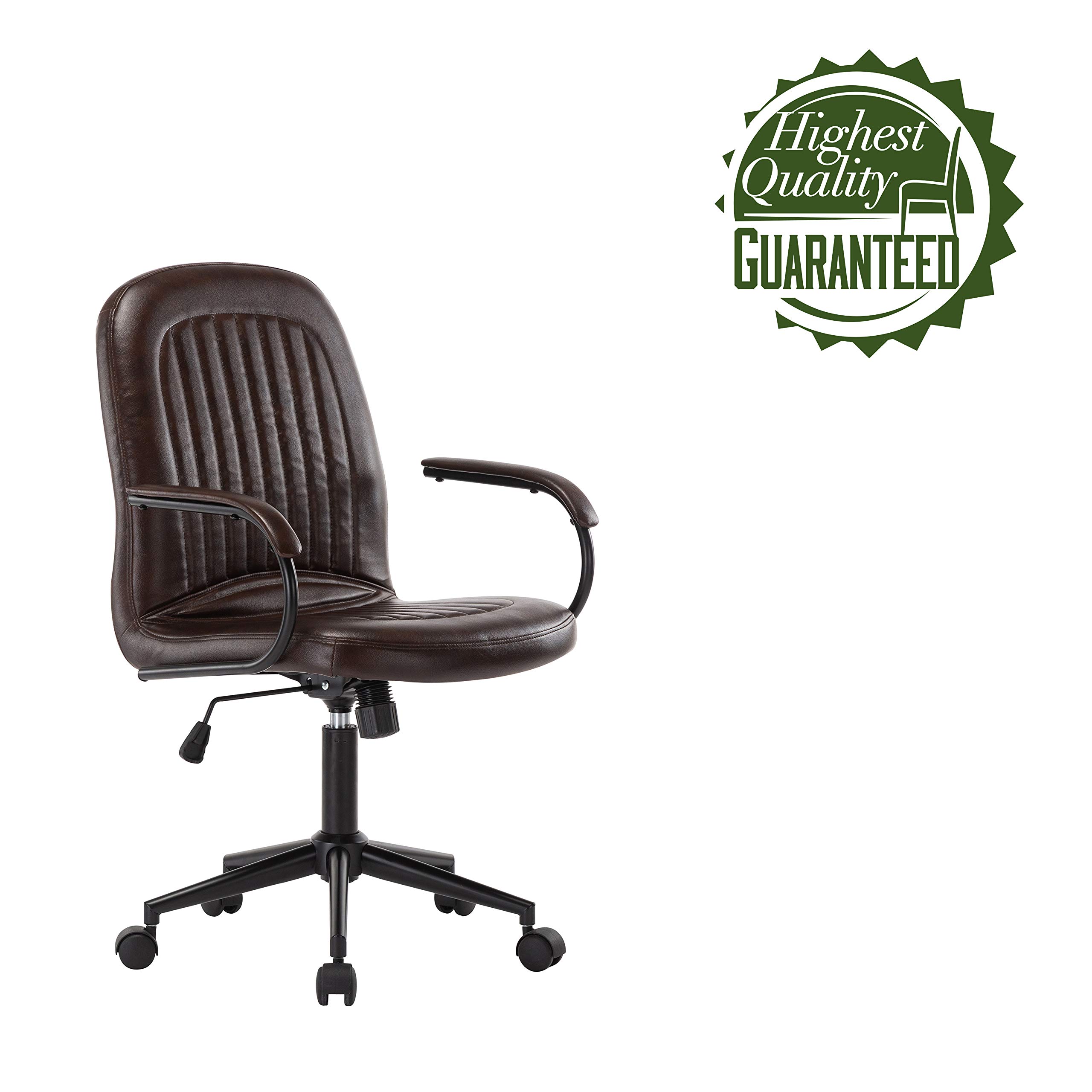 Porthos Home Kaper Swivel Office Chair - Mid Back Ergonomic Desk Chair with Adjustable Height, PU Leather Upholstery & Roller Casters - Perfect for Home Office, Small Studio & Workspace Comfort