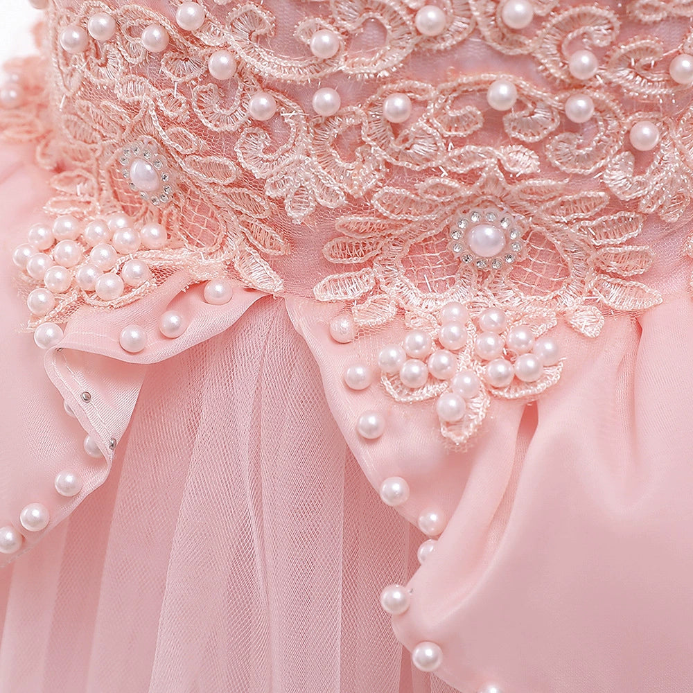 Pink Princess Round Floor Length Satin Flower Girl Dress - Perfect for Weddings, Birthday Parties & Special Occasions