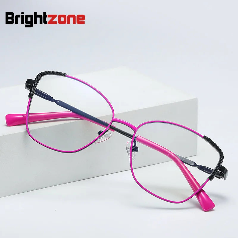 Brightzone Women's Full Rim Square Cat Eye Eyeglasses 73114 - Stylish Alloy Frame for Work, Reading & Fashion Accessories