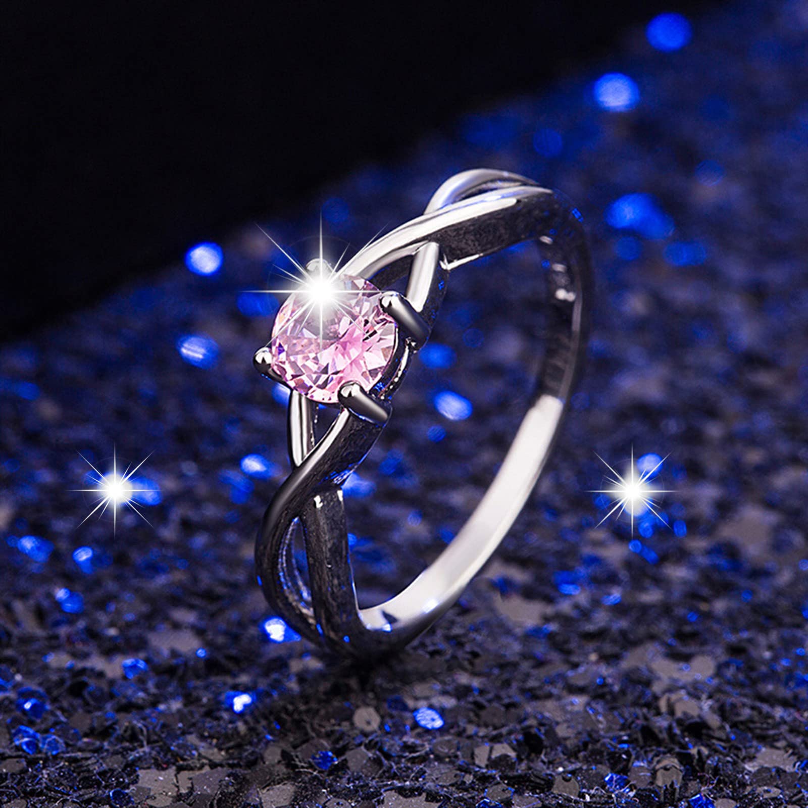 Elegant Silver Crystal Rhinestone Cocktail Eternity Ring for Women - Promise Band & Wedding Jewelry (Pink, Size 10) | Perfect for Engagement, Anniversary Gifts & Special Occasions