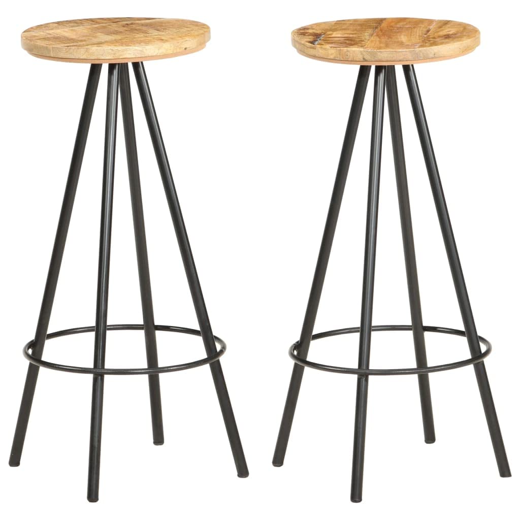 2-Pack Solid Rough Mango Wood Bar Stools - Rustic Kitchen Counter, Pub & Dining Room Chairs for Indoor Use - Perfect for Breakfast Nook, Home Bar & Restaurant Seating