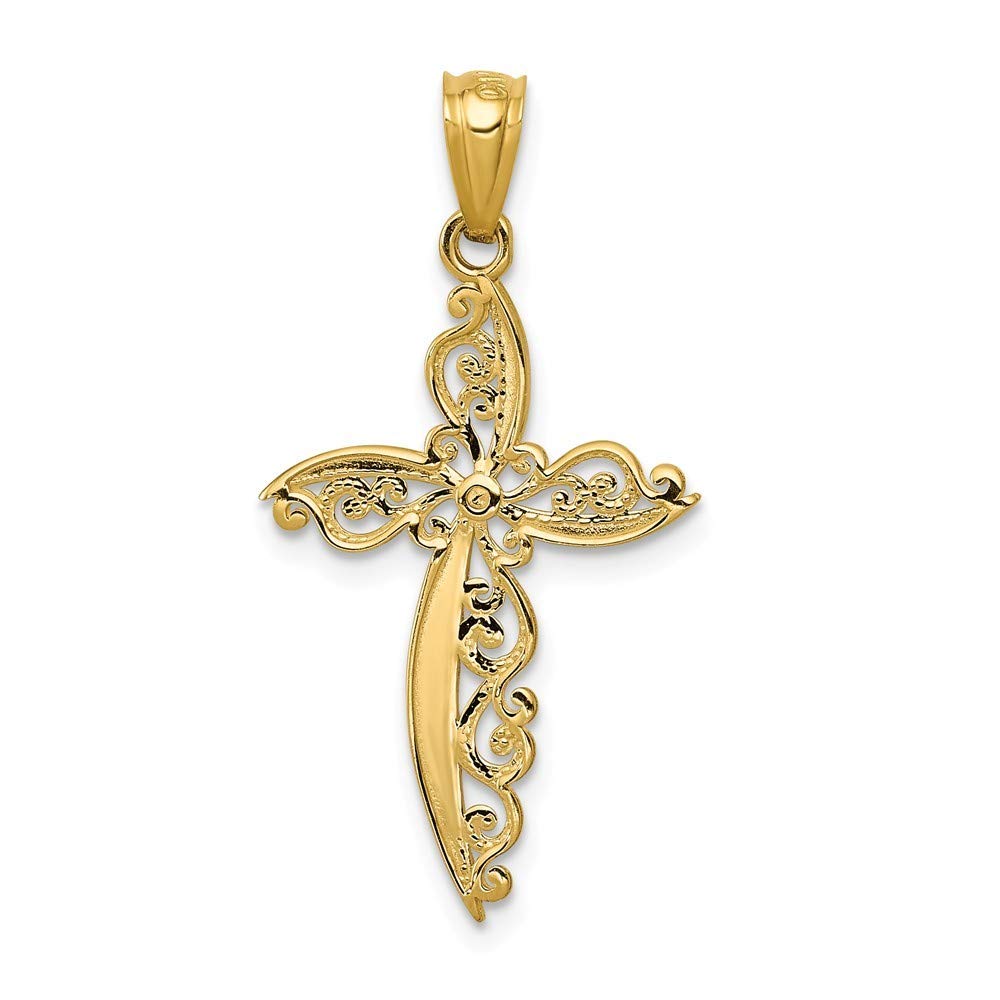 Roy Rose Jewelry 14K Yellow Gold Scroll Design Cross Pendant Necklace - Elegant Religious Jewelry for Women, Perfect for Church, Weddings & Everyday Wear