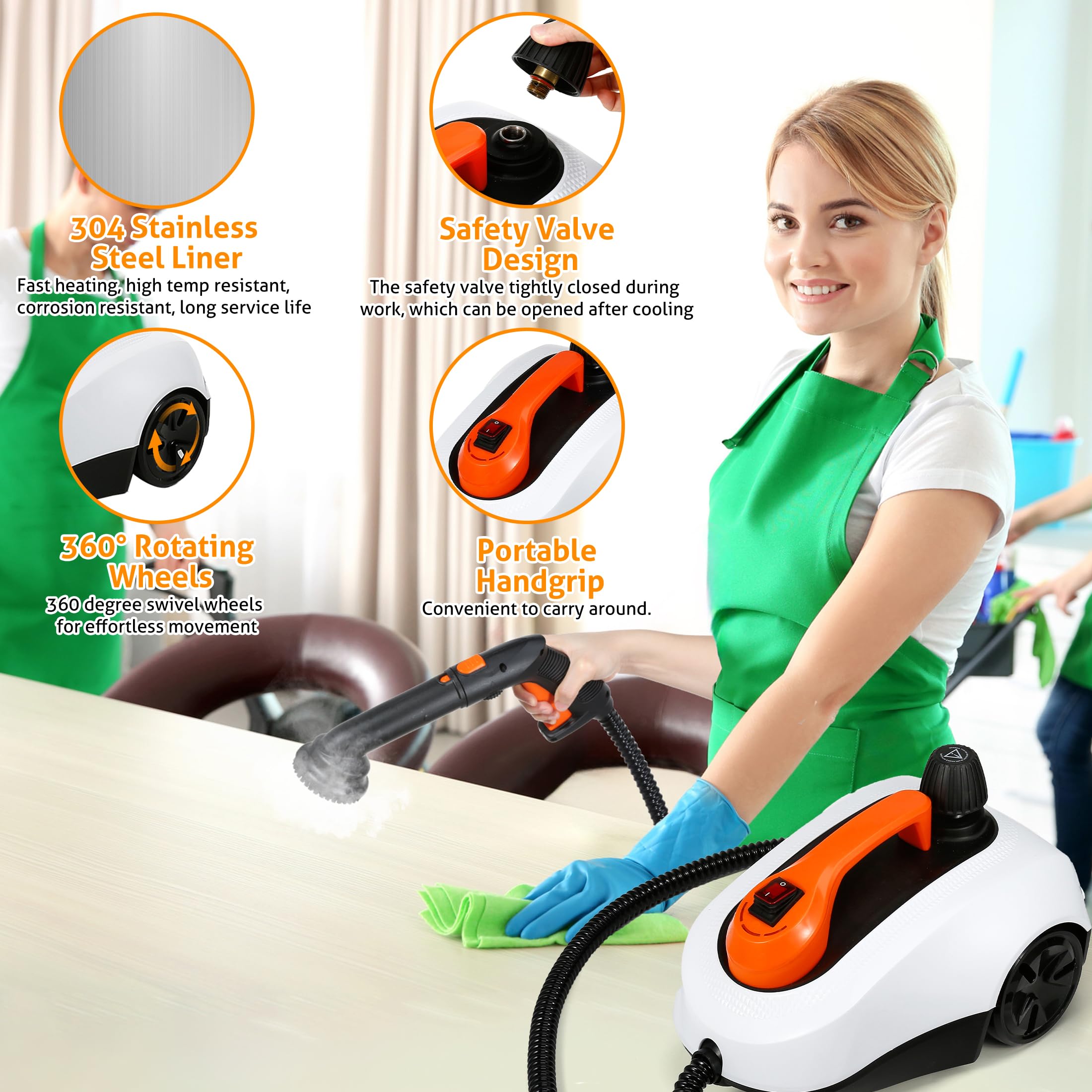 WICHEMI 1800W Handheld Steam Cleaner for Car & Home - 1800ML Large Water Tank, High Temperature Steam for Deep Cleaning Carpets, Upholstery, Ironing Clothes | Perfect for Car Detailing, Home Sanitizing & Garment Care