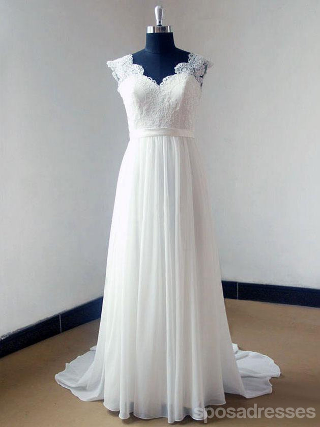 Elegant Cap Sleeve V-Neck Lace Beach Wedding Dress - WD321 | Affordable Bridal Gown for Beach Ceremonies, Destination Weddings & Summer Elopements