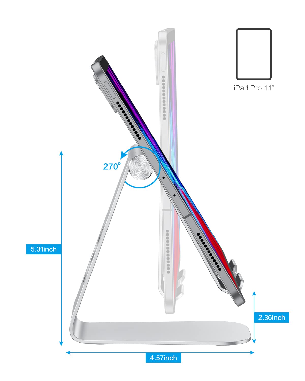 OMOTON Adjustable Aluminum Tablet Stand Holder - Universal Tablet Dock for iPad Air/Mini/Pro 11/12.9/13, Samsung Galaxy Tab & More (Up to 13 inch) - Silver | Perfect for Home Office, Bedside Viewing & Kitchen Recipe Reading