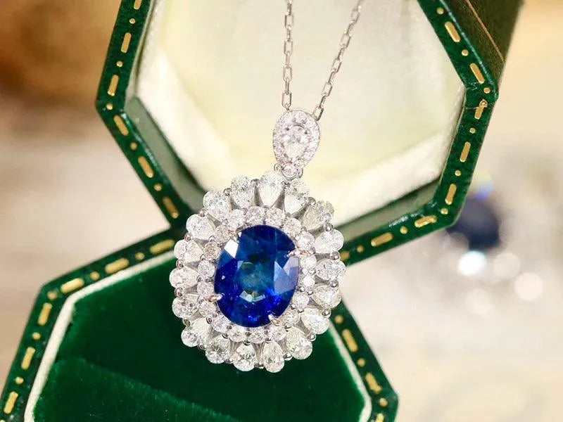 18K White Gold Blue Sapphire and Diamond Pendant Necklace for Women | Luxury Party Jewelry with Natural Gemstone | Elegant Gift for Anniversary, Birthday & Special Occasions