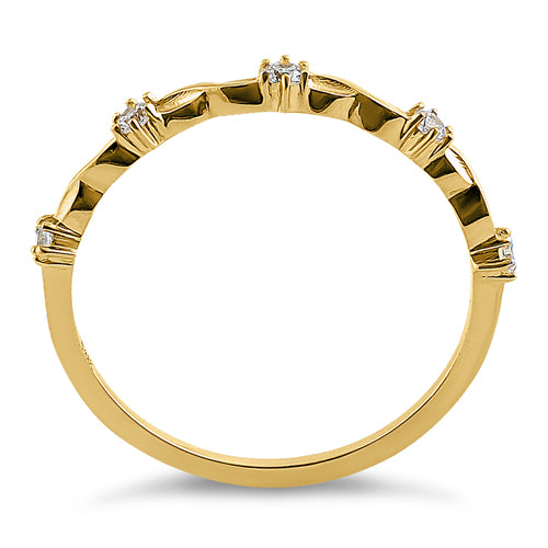 14K Yellow Gold Twist Half Eternity Ring with Round CZ Stones - Elegant Stackable Band for Anniversary, Wedding, or Everyday Wear
