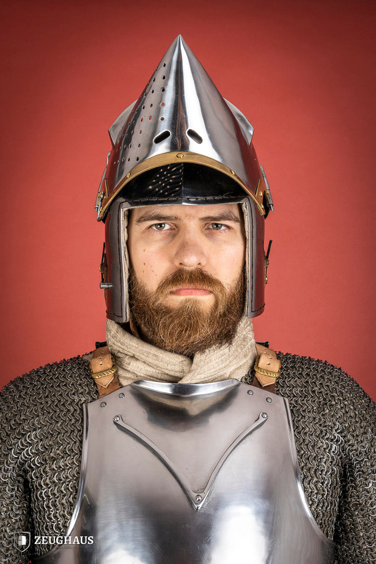 Medieval Houndskull Churburg Bascinet Helmet - 2mm Steel Polished Finish - Perfect for LARP, Historical Reenactment & Cosplay