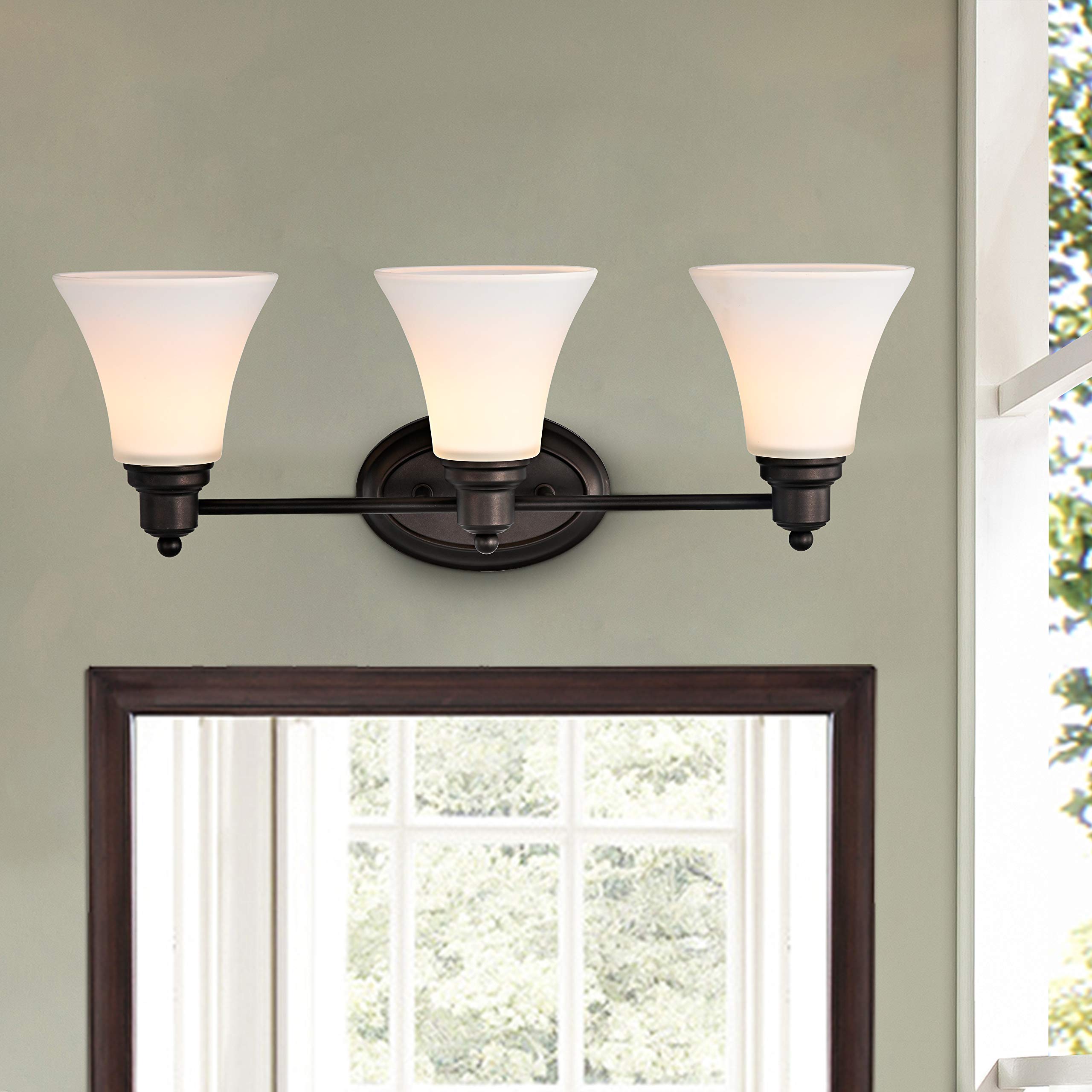 Chloe Lighting Janet Modern 3-Light Bathroom Vanity Light Fixture in Rubbed Bronze - 24 Inch Width for Bathroom, Powder Room, or Dressing Area
