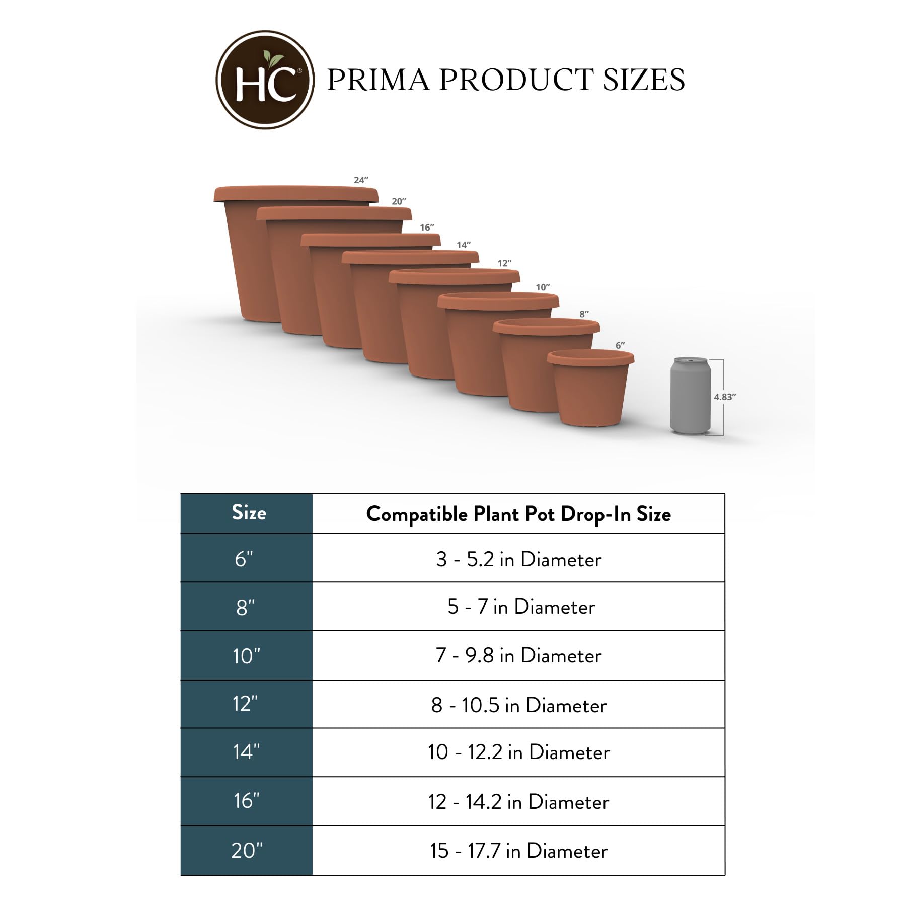 The HC Companies 12 Inch Round Prima Planter - Durable Plastic Flower Pot with Rolled Rim for Indoor & Outdoor Plants, Herbs, Succulents - Perfect for Home Decor, Garden, Patio, and Balcony Use