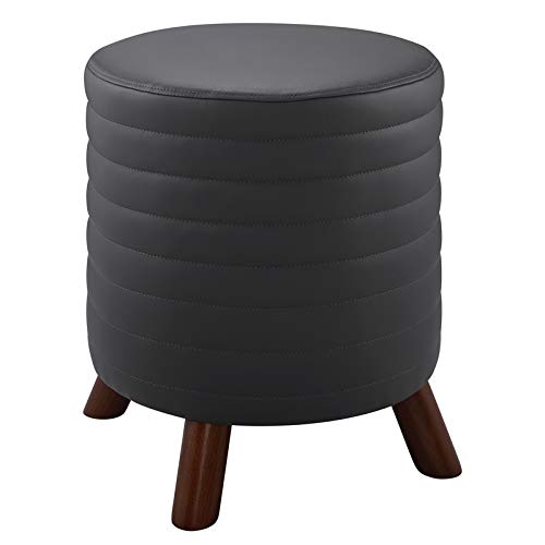 Riverbay Furniture Round Faux Leather Upholstered Stool in Gray - Modern Bar Stool for Kitchen Island, Living Room & Home Decor