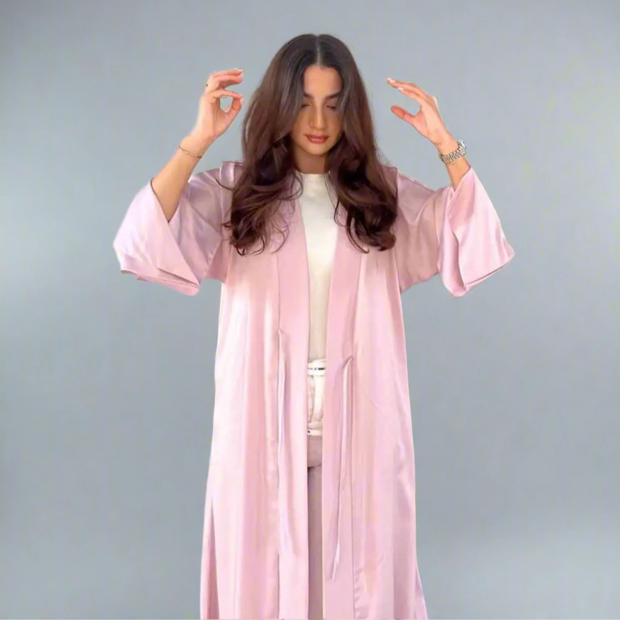 Elegant Satin Open Abaya Dress for Women - Modest Muslim Prayer Dress - Perfect for Eid, Ramadan & Special Occasions