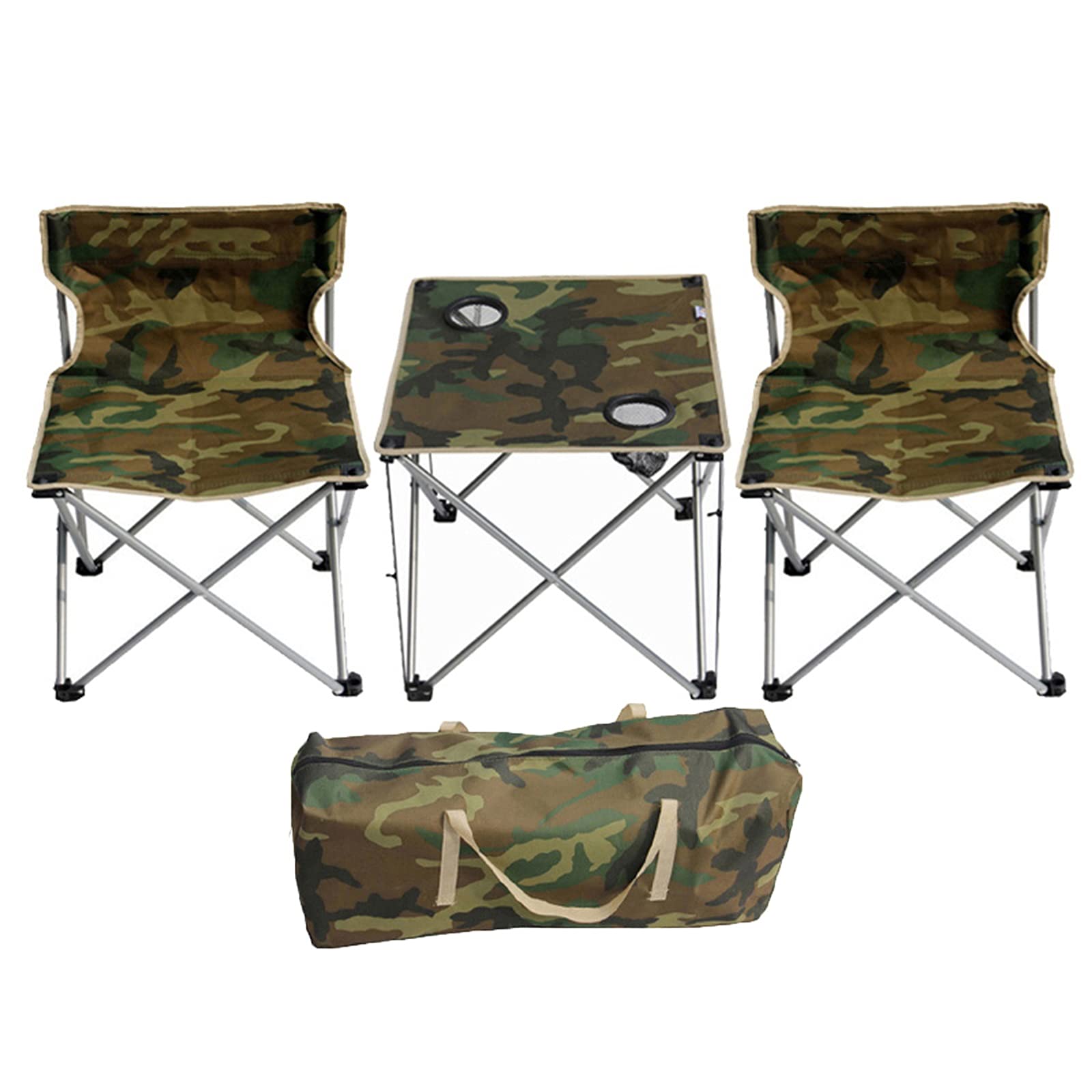 Portable Folding Camping Table and Chairs Set with 2 Cup Holders - Lightweight Compact Camouflage Design for Outdoor Picnics, Hiking, Backpacking & Beach Trips - Easy to Carry and Store (Package 1)