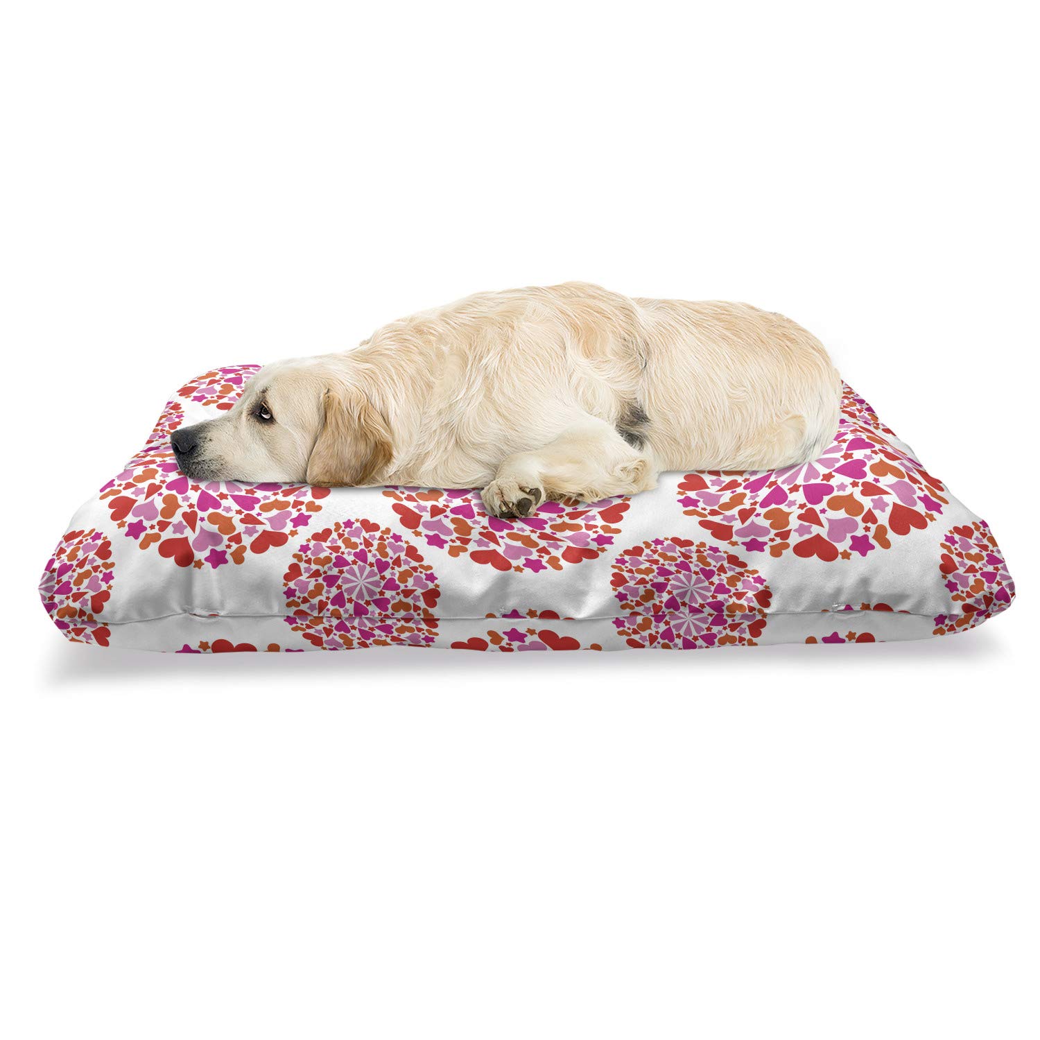 Ambesonne Valentine's Day Pet Bed - Romantic Heart Design Chew-Resistant Dog & Cat Cushion with Removable Cover, 24x39 Inches, Vermilion Pink - Perfect for Pets' Comfort in Living Room, Bedroom or Valentine's Gift