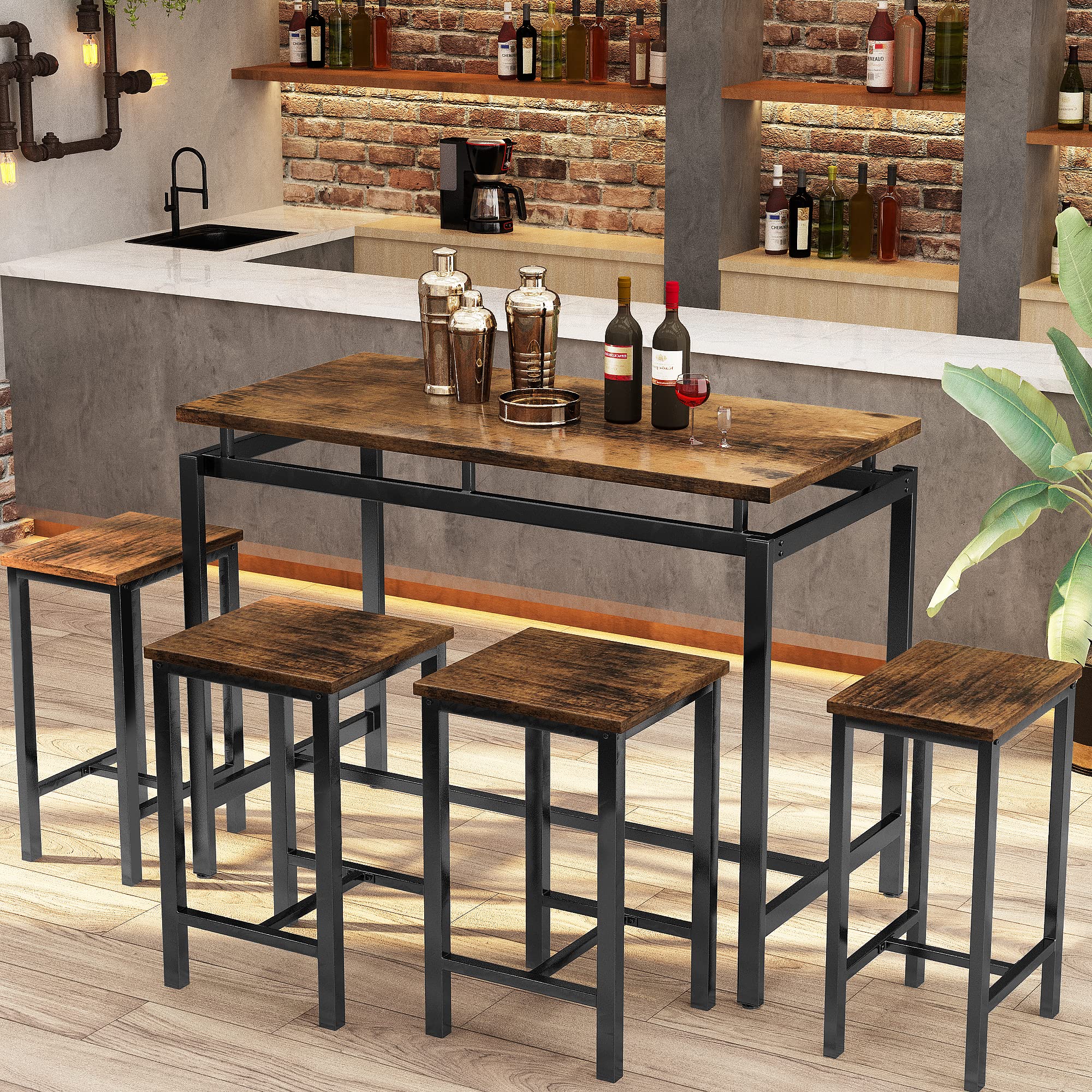 DKLGG 4-Piece Modern Dining Table Set with Wooden Top & Adjustable Metal Legs - Compact Kitchen Table and Chairs for Small Spaces | Perfect for Apartments, Breakfast Nooks & Cozy Dining Areas